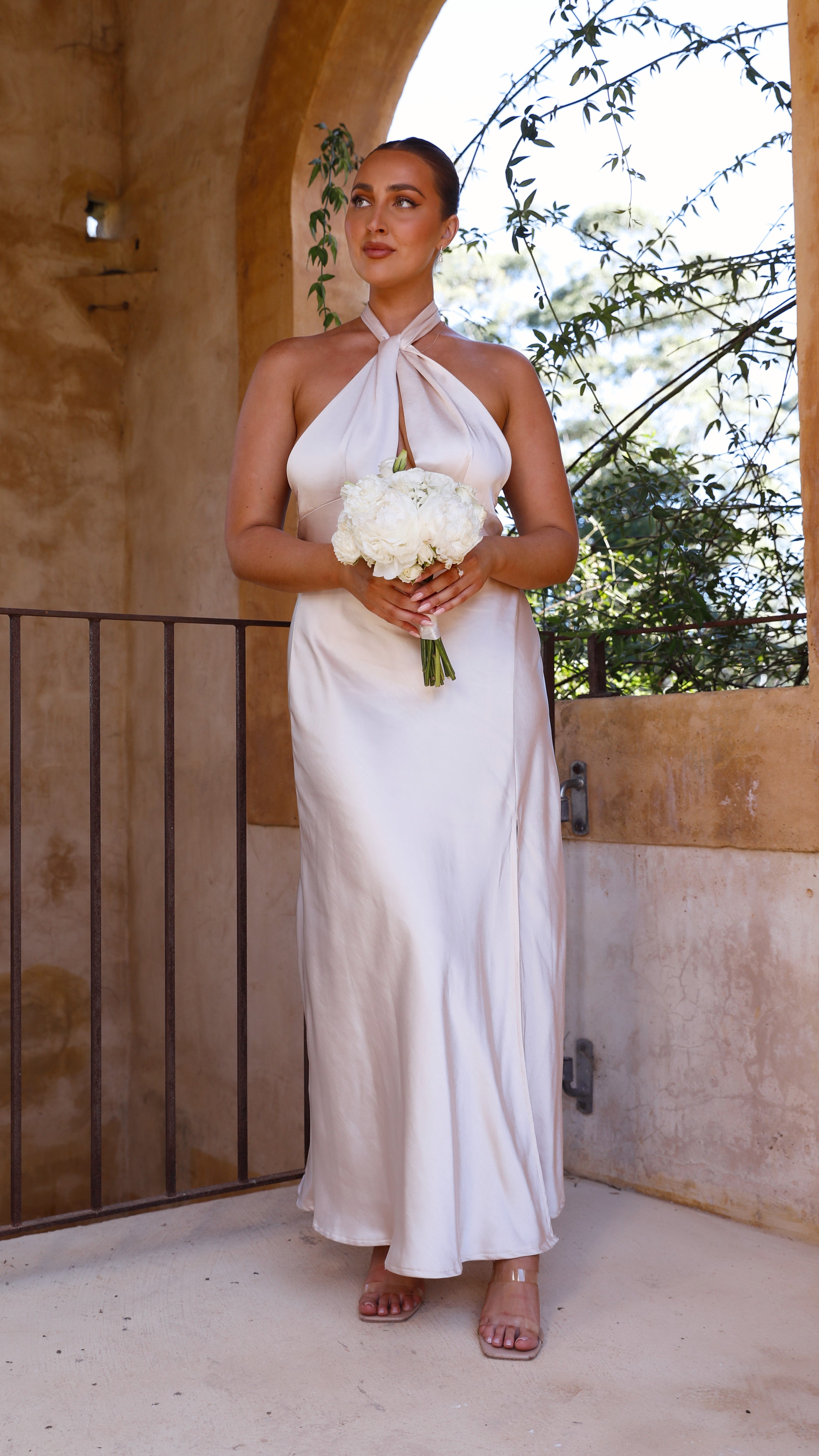 Amalia Maxi Dress in Champagne - Elegant Long Flowy Dress for Women, Perfect for Weddings, Parties & Summer Vacations