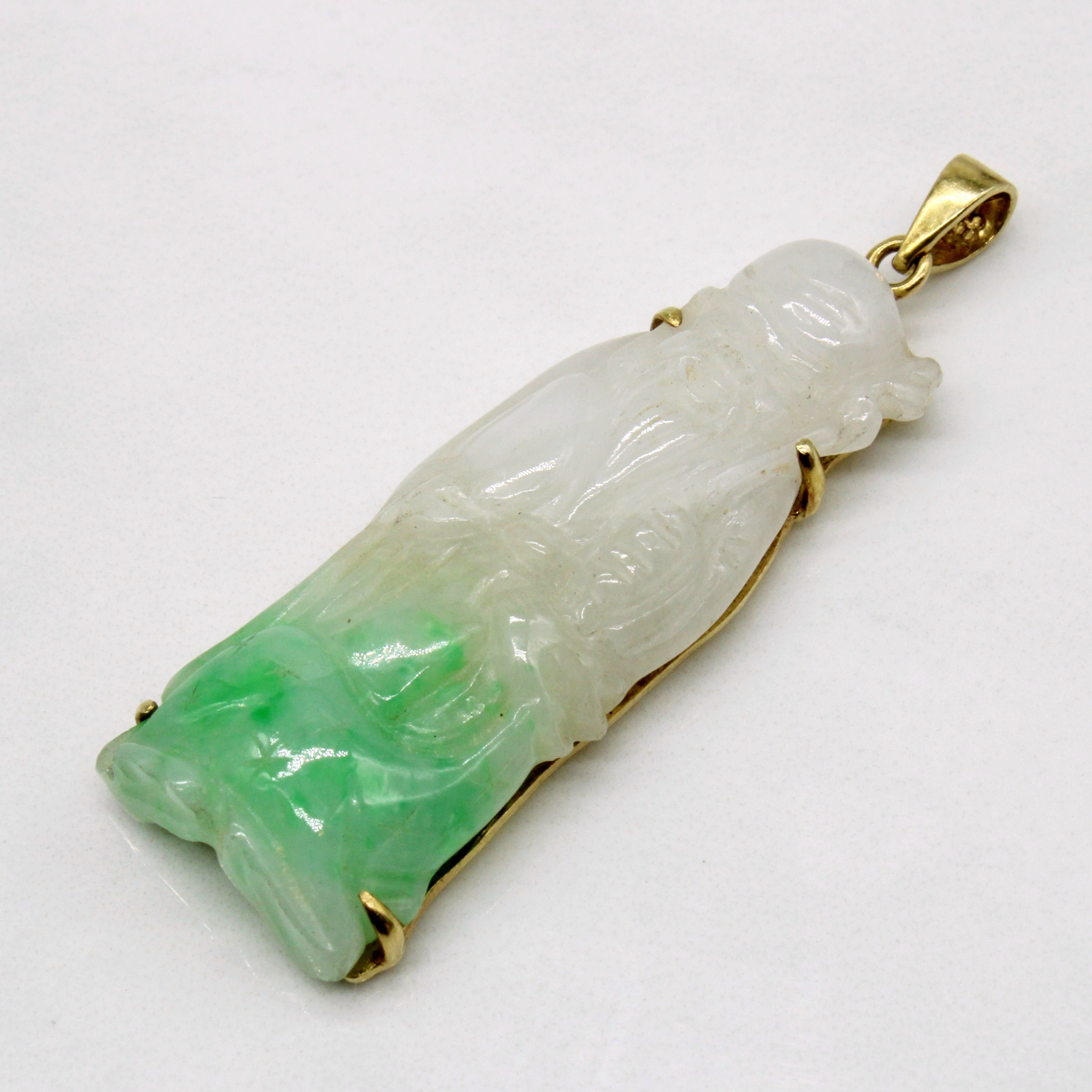 Exquisite 14k Gold Carved Jadeite Pendant - 23.50ct Natural Green Gemstone Jewelry for Women | Perfect Gift for Birthday, Anniversary & Special Occasions