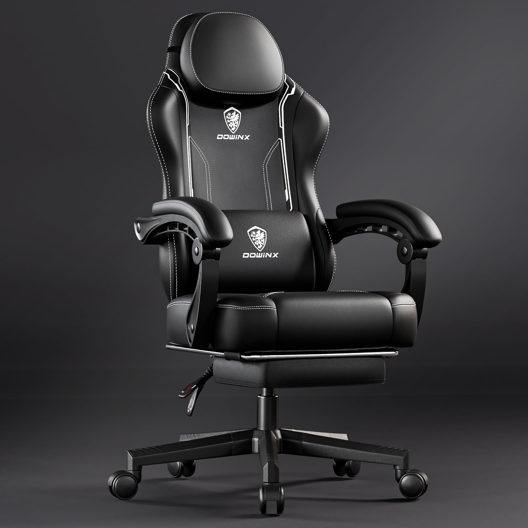 Dowinx Ergonomic Gaming Chair with Pocket Spring Cushion & Massage Lumbar Support - High Back Office Computer Chair with Footrest for Adults, 300LBS Weight Capacity (Black) - Perfect for Long Gaming Sessions, Work from Home & Esports