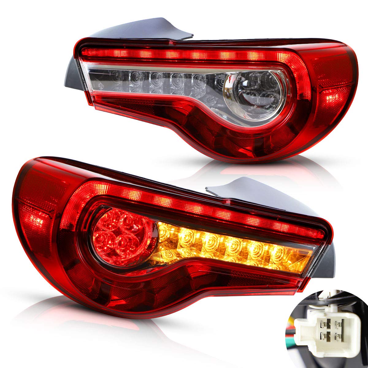 VLAND Full LED Rear Brake Tail Lights for Toyota GT86 (2012-2019), Subaru BRZ (2013-2018), Scion FRS (2012-2016) - Sequential Turn Signal, Red & Clear Lens - YAB-86-0287H | Upgrade Your Coupe's Style & Safety for Night Driving