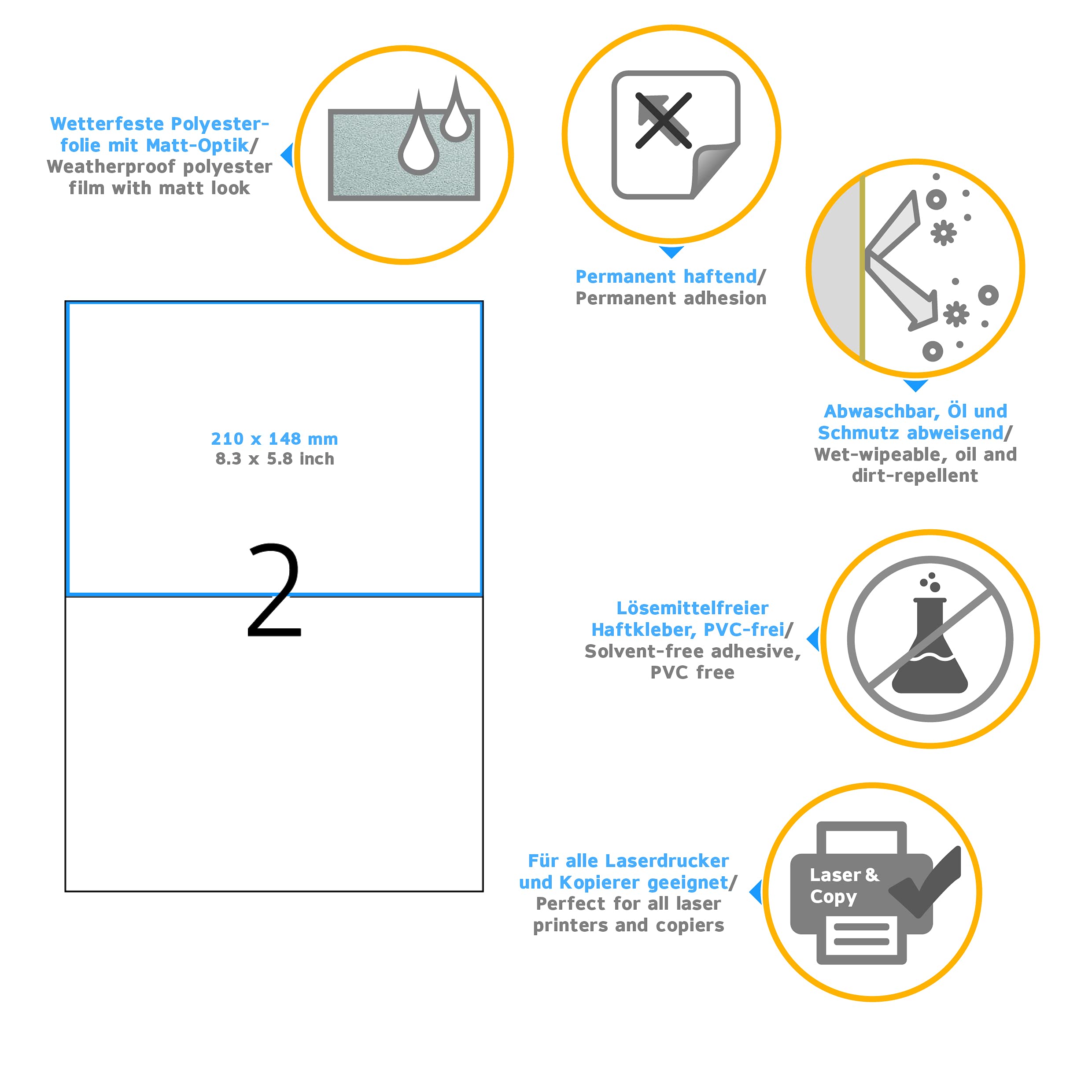Herma 4683 Self Adhesive Clear Film Labels - 2 Labels per A4 Sheet, 800 Sheets (1600 Labels), 210x148mm - Weatherproof Blank Stickers for Laser & Inkjet Printers - Perfect for Shipping Labels, Product Packaging & Organization (Transparent)