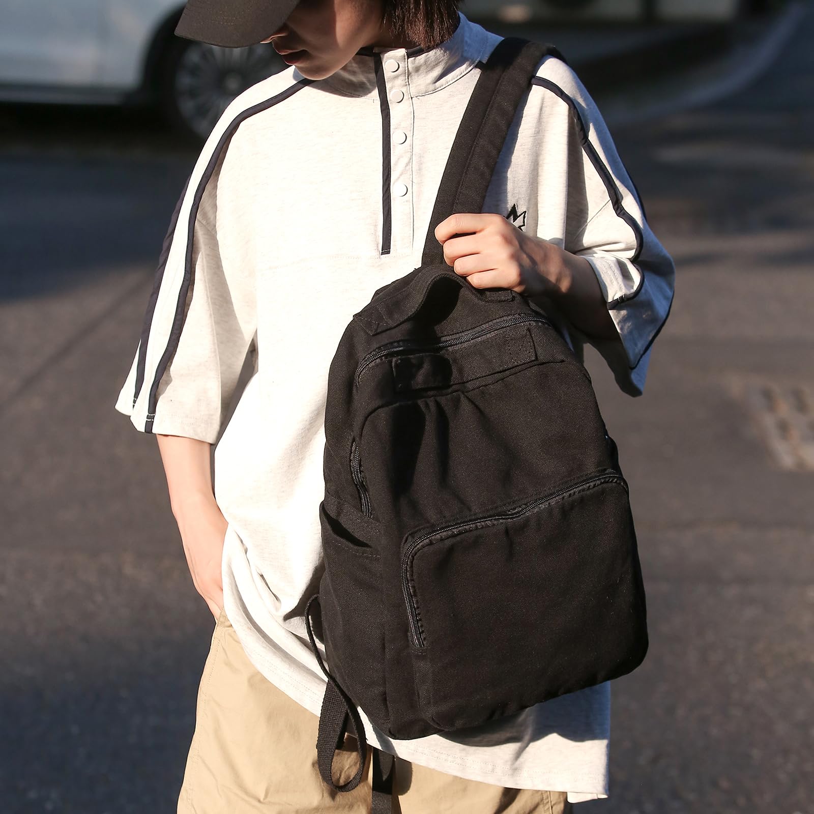 Stylish Vintage Canvas Small Backpack Purse for Women & Teen Girls - Cute Aesthetic Black Mini Backpack for School, College, Travel & Daily Use