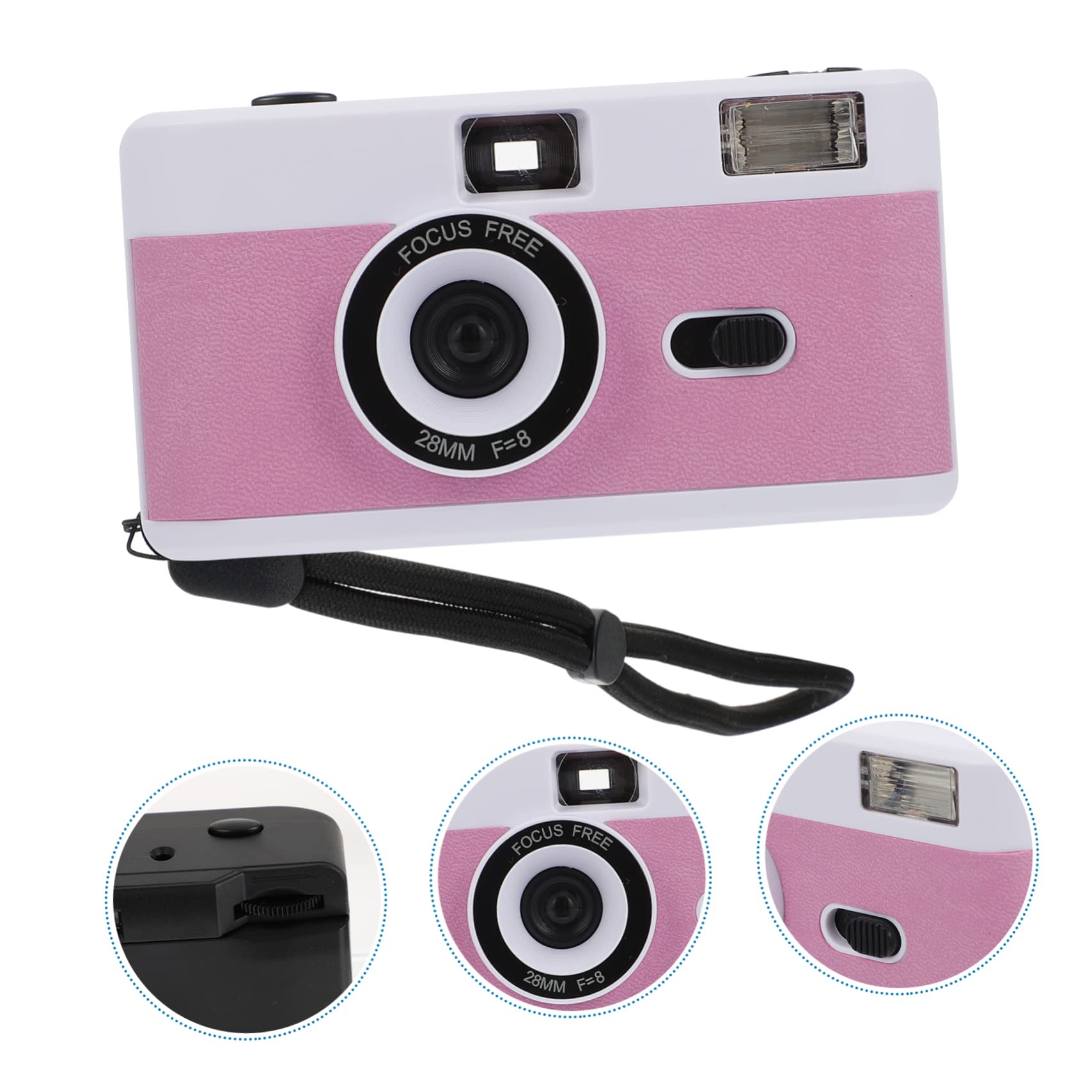 PartyKindom 8-Piece Retro Film Camera Set - Plastic Mini ABS Camera with Built-in Flash, Vintage Style Travel Camera in Macaron White - Perfect for Parties, Travel & Photography Enthusiasts