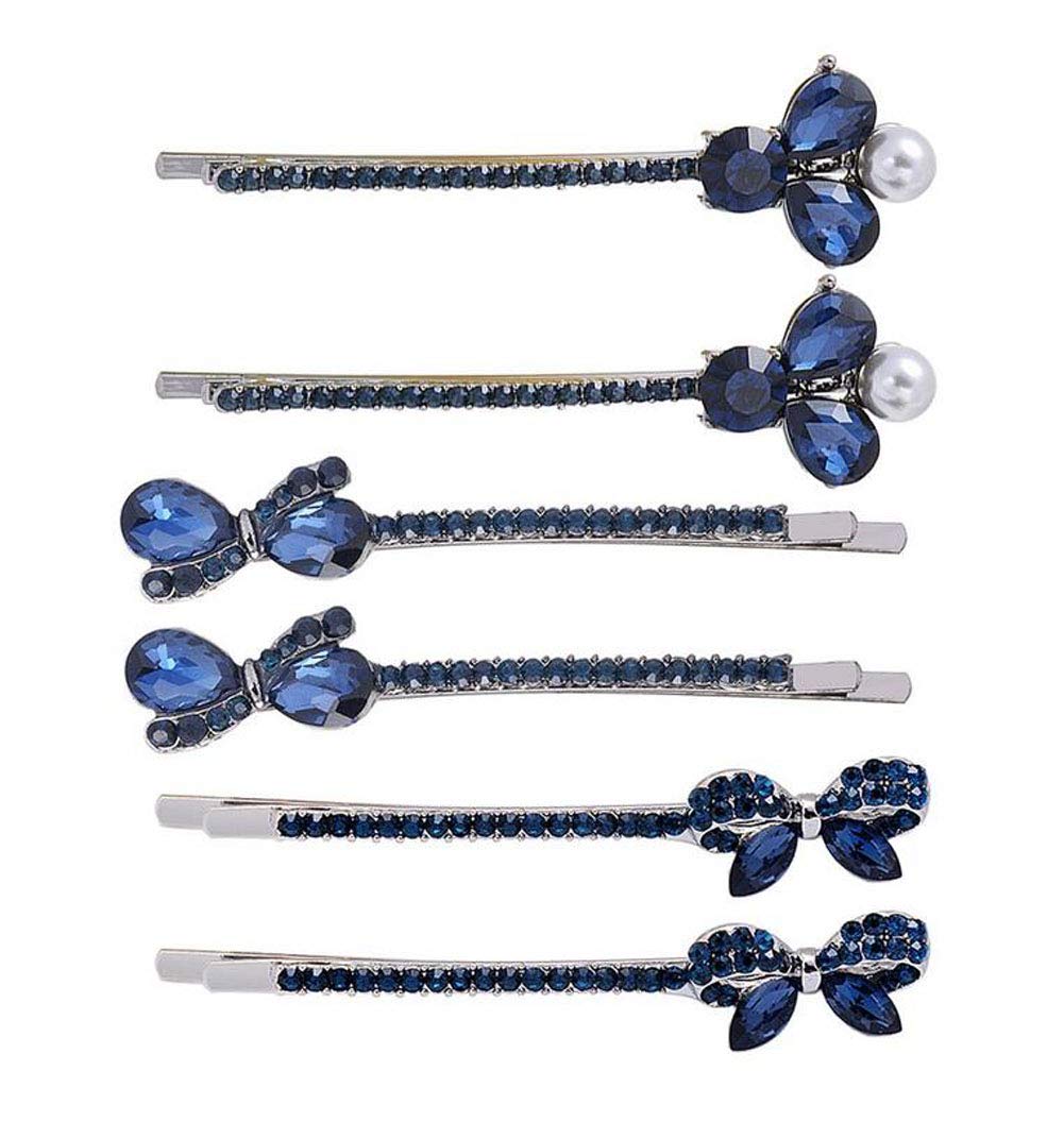 6PCS Rhinestone Flower & Butterfly Hair Clips for Women - Crystal Bobby Pins & Side Clips Hair Accessories - Perfect for Weddings, Parties & Daily Styling (C#)