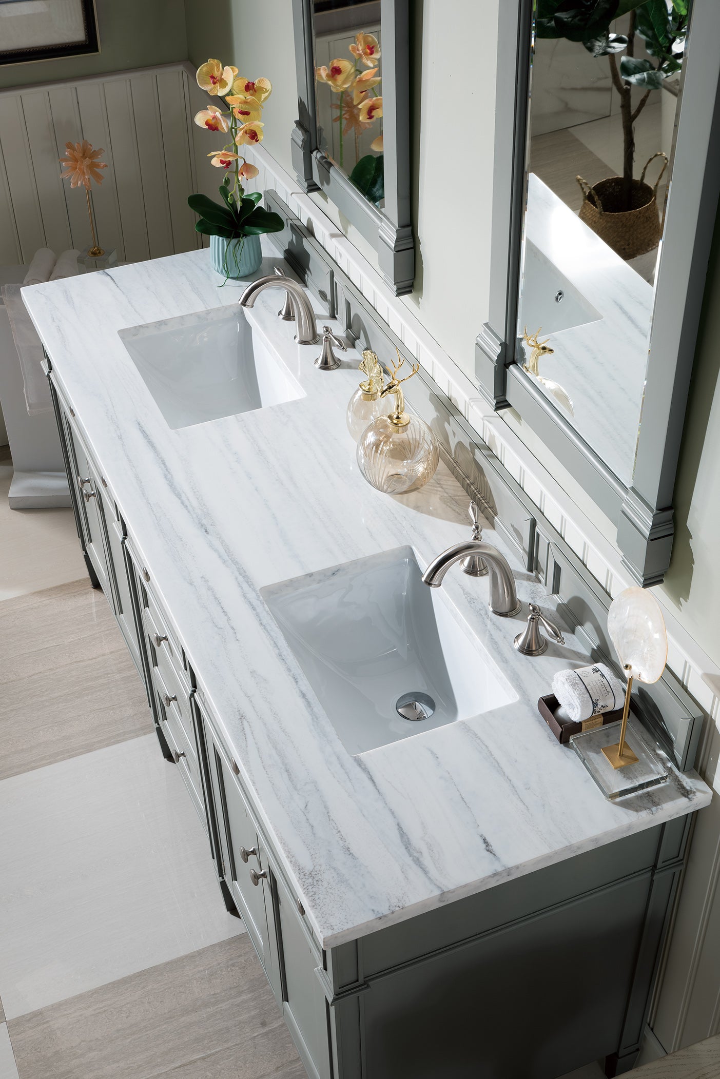 Brittany 72 Inch Urban Gray Double Bathroom Vanity with 3CM Arctic Fall Solid Surface Countertop - Perfect for Master Bathroom & Guest Bath Remodeling