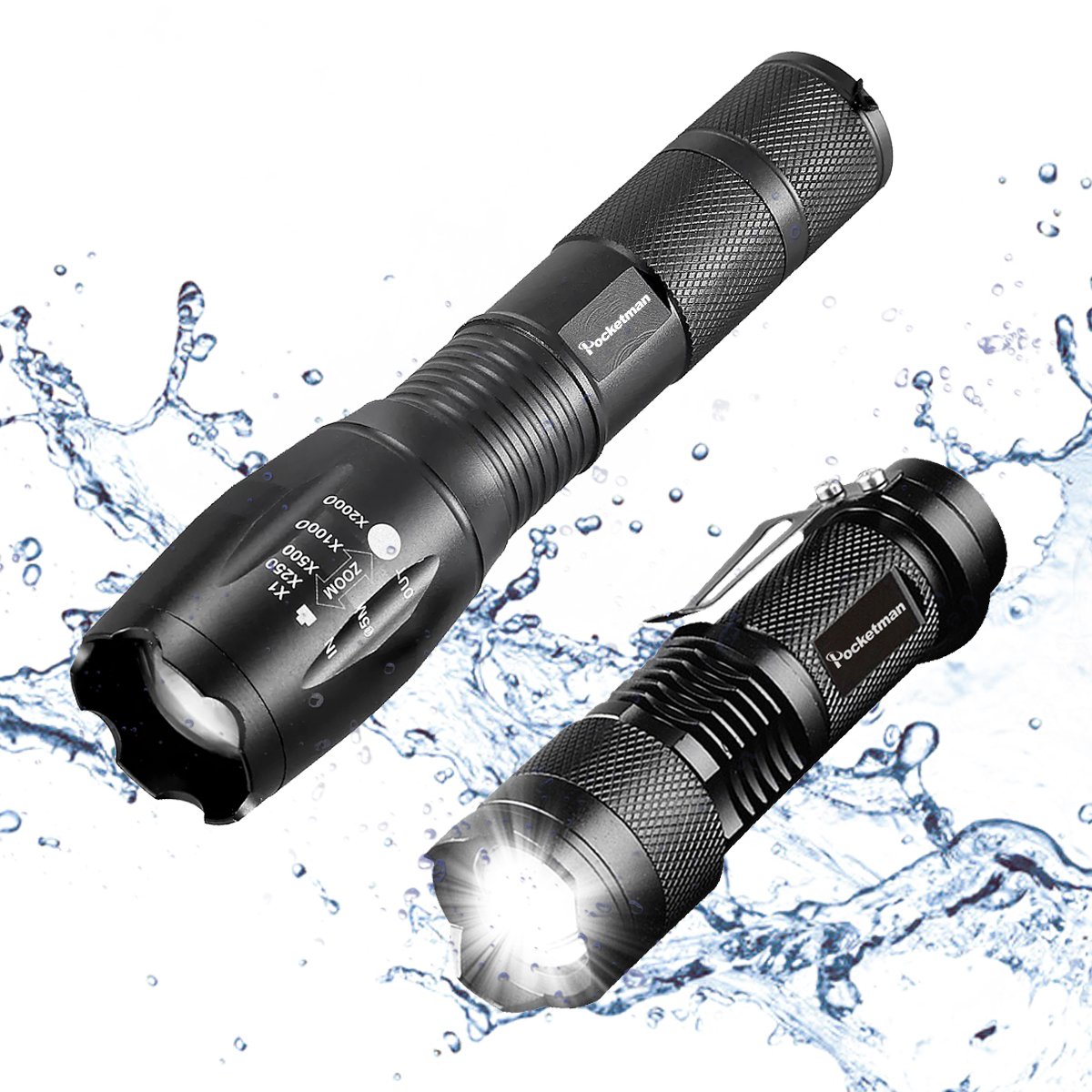 Pocketman LED Tactical Flashlight Set - 1200 Lumen Super Bright Flashlight & 300 Lumen Mini LED Light for Camping, Hiking, Emergency, Outdoor Adventures | Waterproof & Durable for Home, Car, Survival
