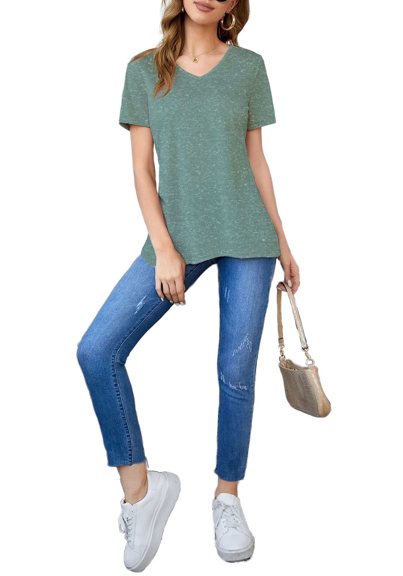 Women's Plus Size Summer Short Sleeve V-Neck T-Shirts - Loose Casual Blouses & Trendy Basic Tees for Everyday Wear, Beach Outings & Office Casual
