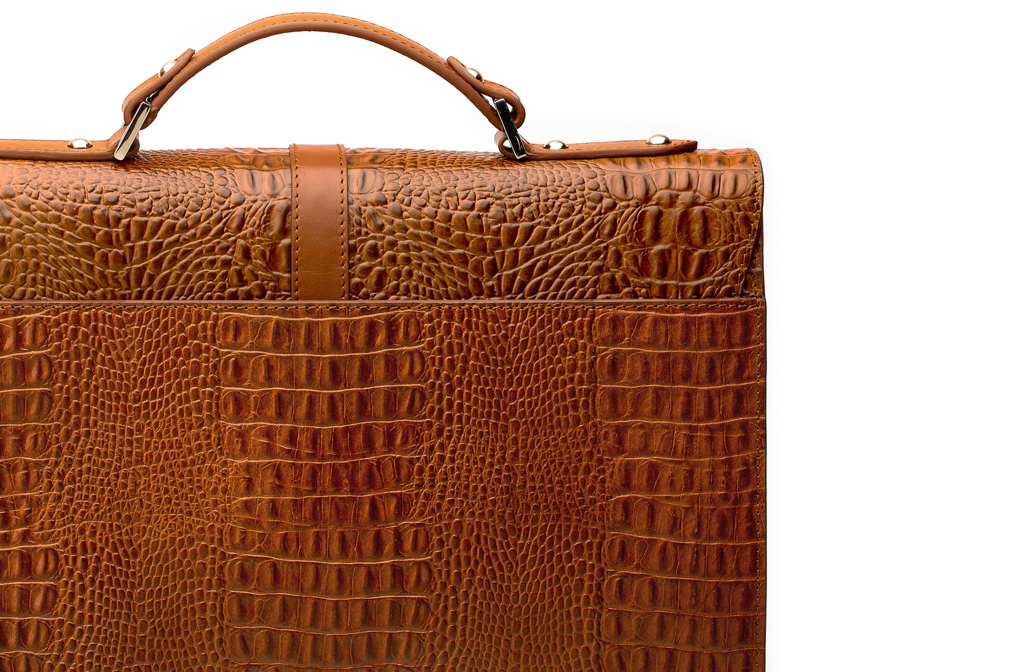 Premium Genuine Leather Laptop Briefcase - Crocodile Embossed Brown Business Bag for Men & Women | Perfect for Office, Travel & Professional Meetings