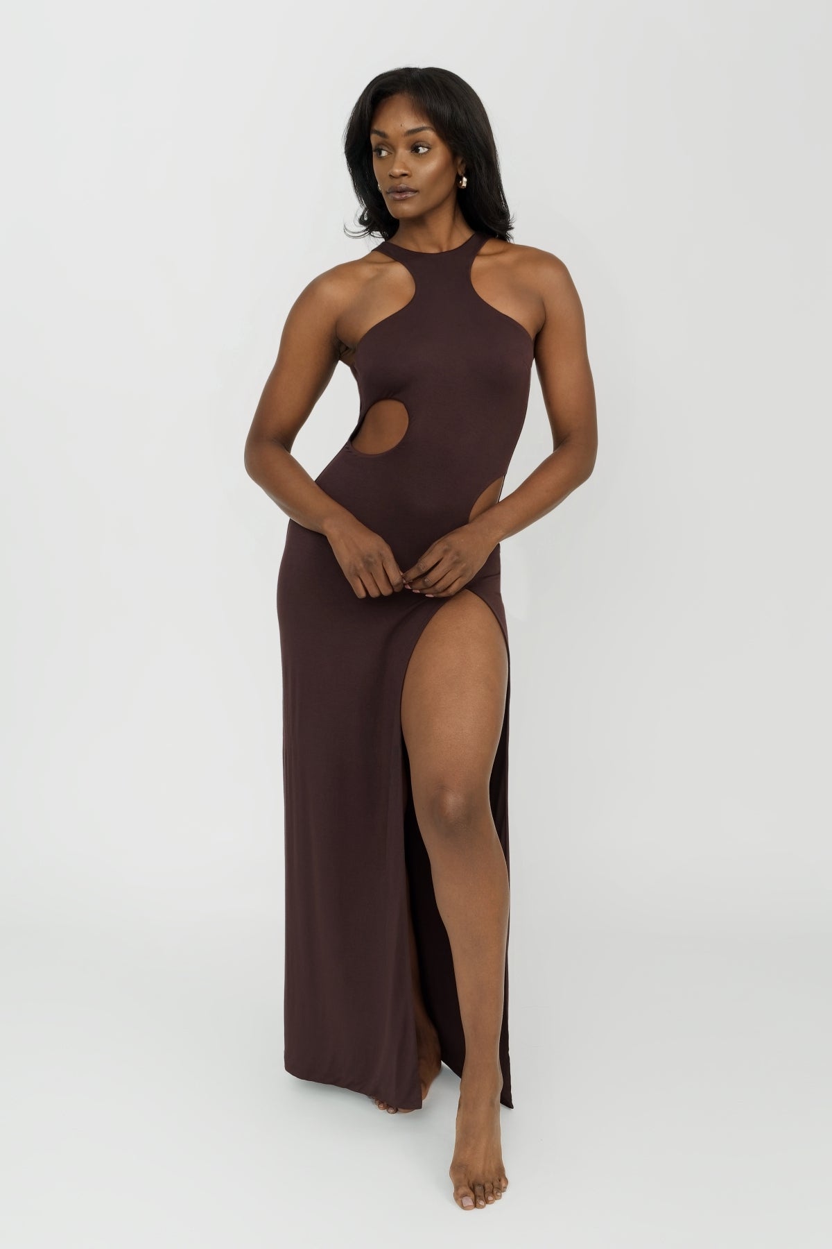 Elegant Capri Maxi Dress in Chocolate Brown - Perfect for Summer Beach Vacations & Casual Outings