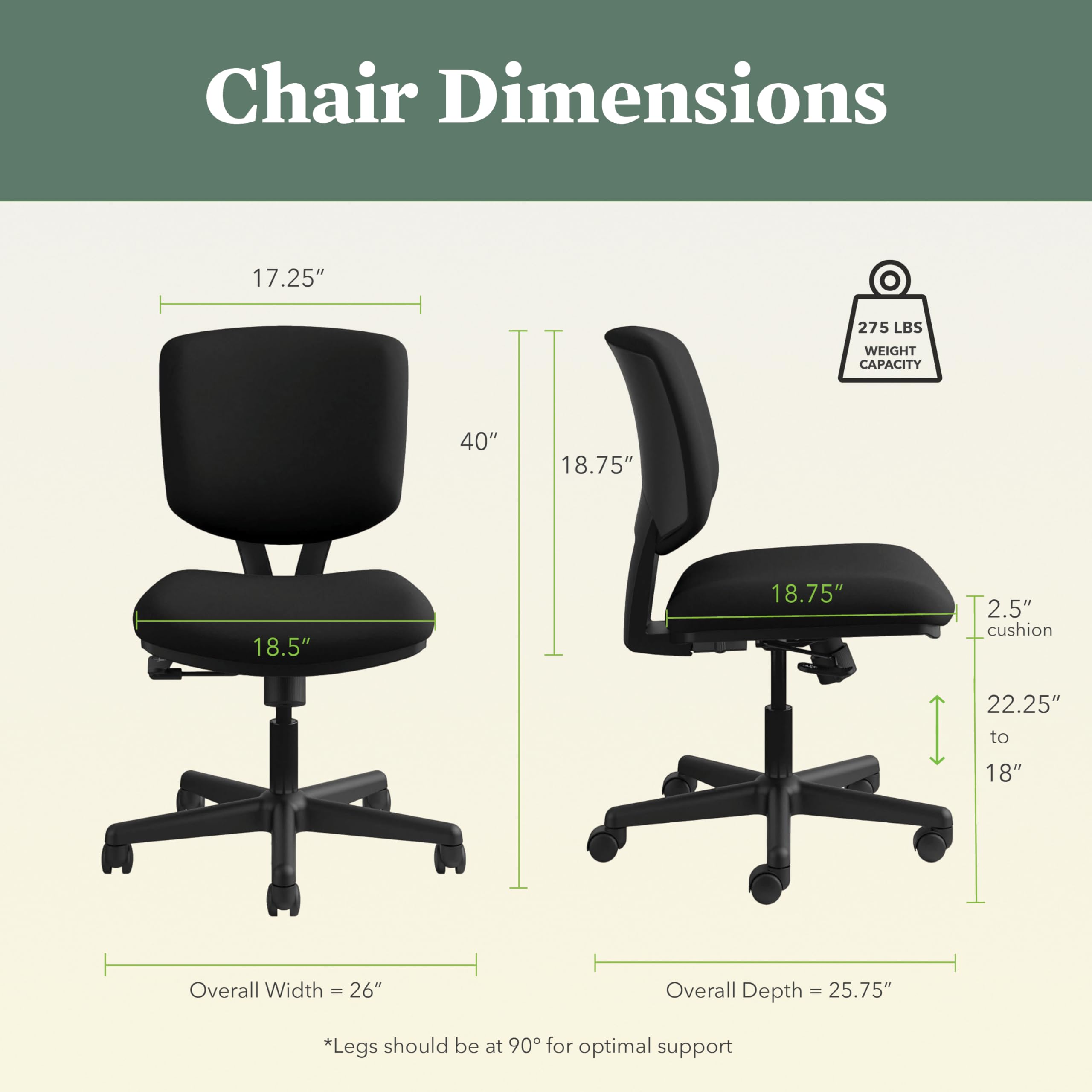 HON Volt Task Chair - Ergonomic Office Desk Chair with Adjustable Height & Lumbar Support, Black (5701) - Perfect for Home Office, Gaming & Workspace Comfort