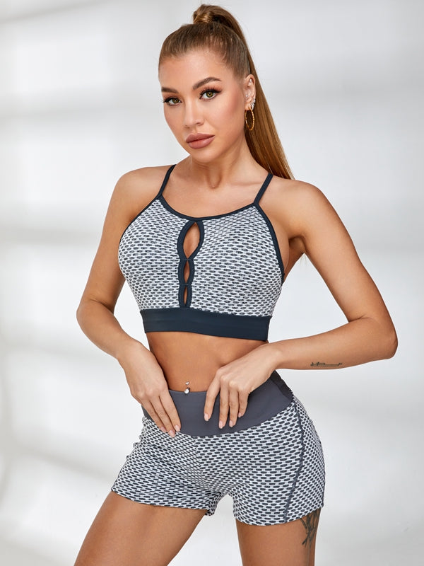 ZASUWA Women's Honeycomb Cutout Short Tracksuit Set - Sexy TikTok Workout Outfit for Gym, Running & Streetwear Fashion