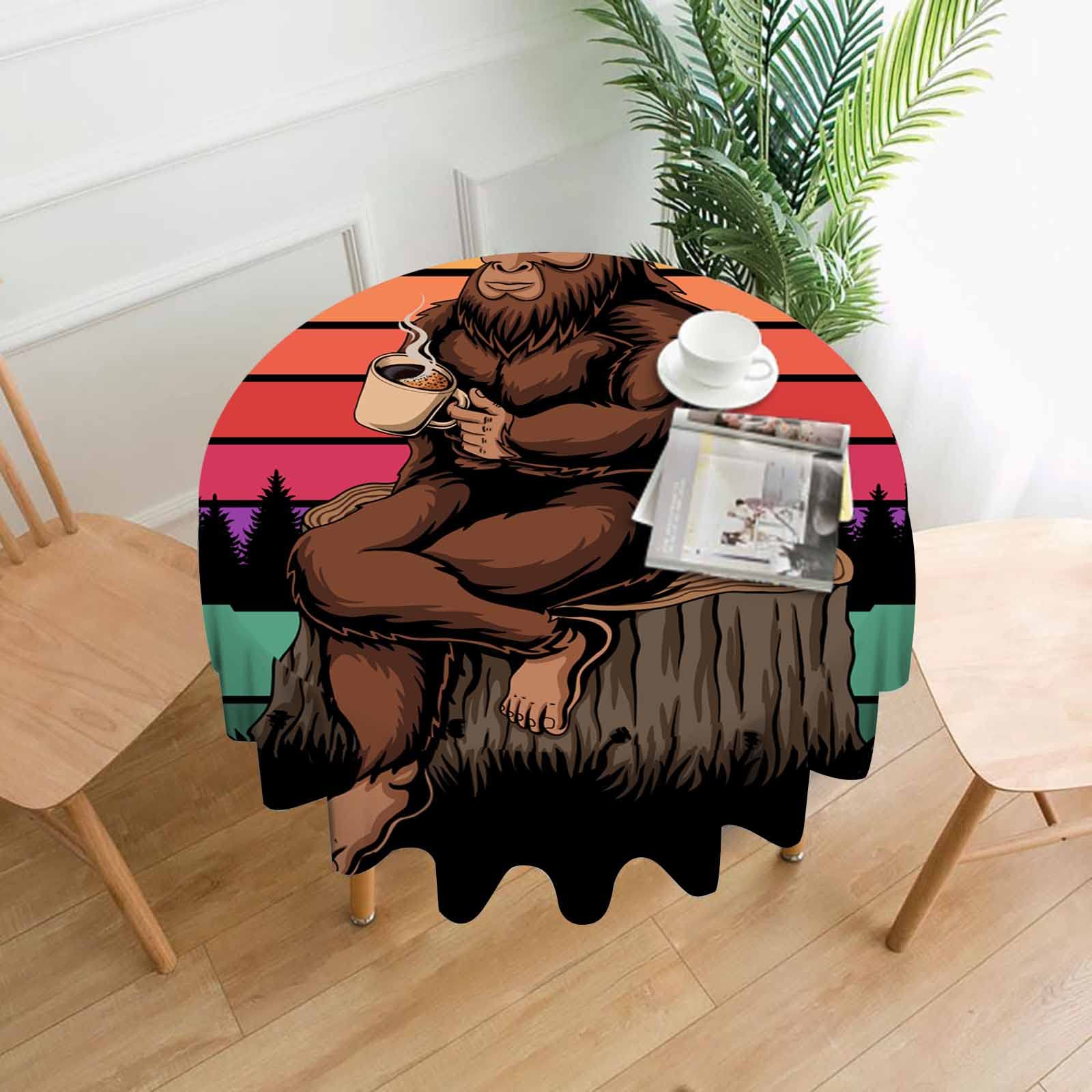 Premium 60-inch Round Tablecloth - Gorilla Sunset Cartoon Animal Design for Indoor/Outdoor Dining, Kitchen, Party, Buffet & Wedding Decor | Waterproof & Wrinkle-Resistant Table Cover for Coffee Shops, Restaurants and Home Entertaining
