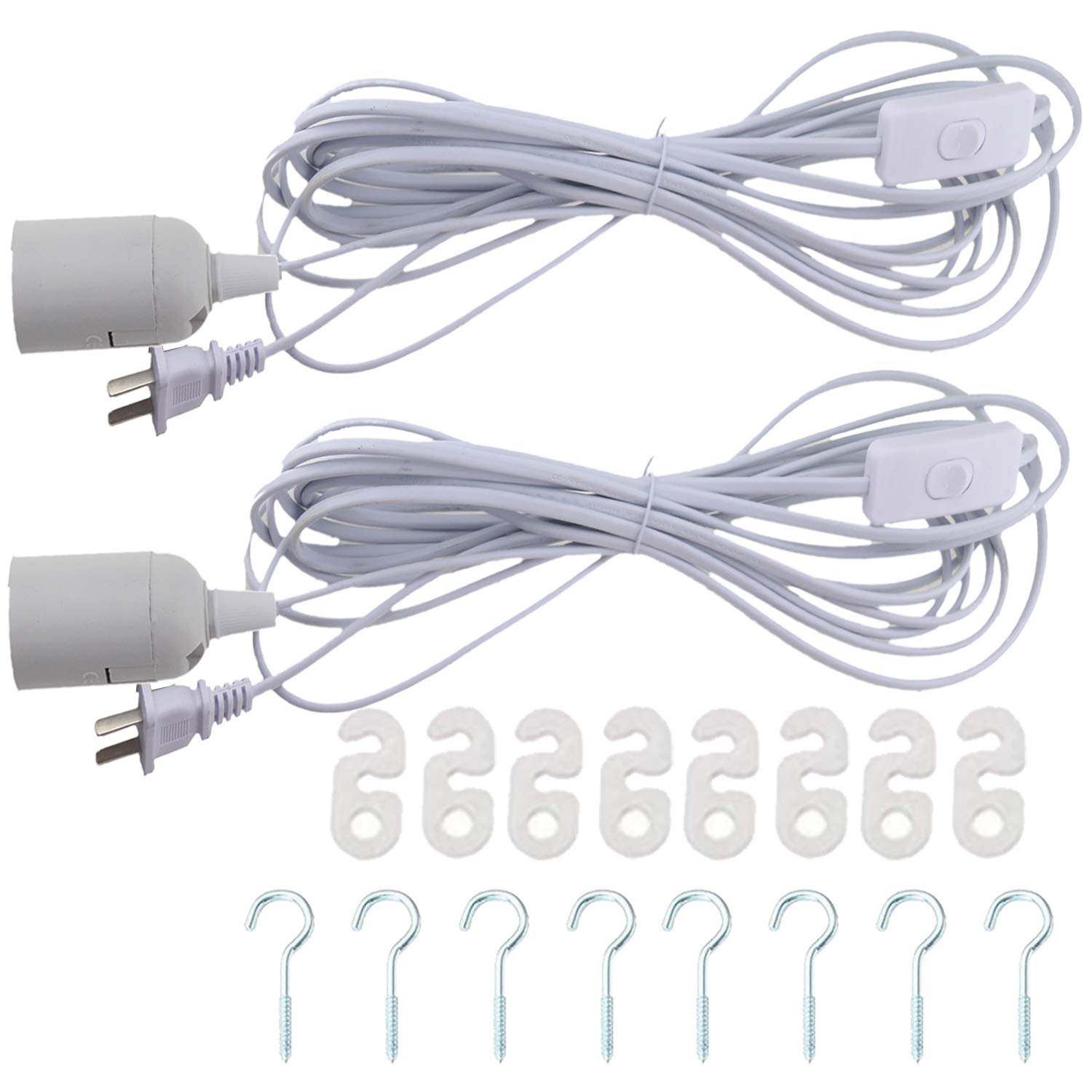 Rextin 2-Pack E26/E27 LED Light Socket with 21FT Extension Cord, On/Off Switch & US Plug - Pendant Lighting Bulb Holder for Kitchen, Bedroom, Restaurant, Workshop, Patio & Outdoor Use (21ft 2pcs)
