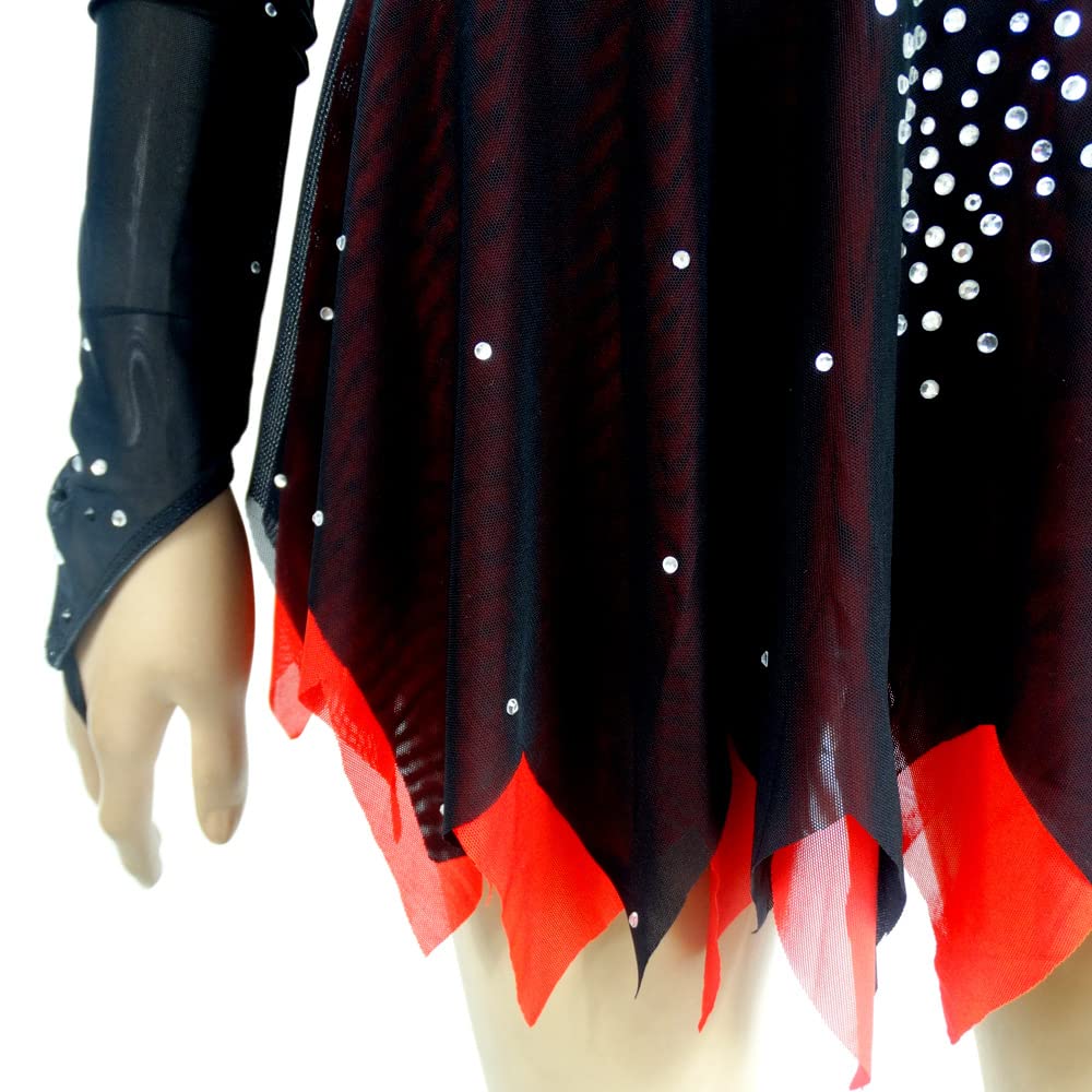 Elegant Black Handmade Ice Skating Dress for Women & Girls - Figure Skating Costume with Flowy Skirt | Perfect for Competitions, Performances & Ice Shows