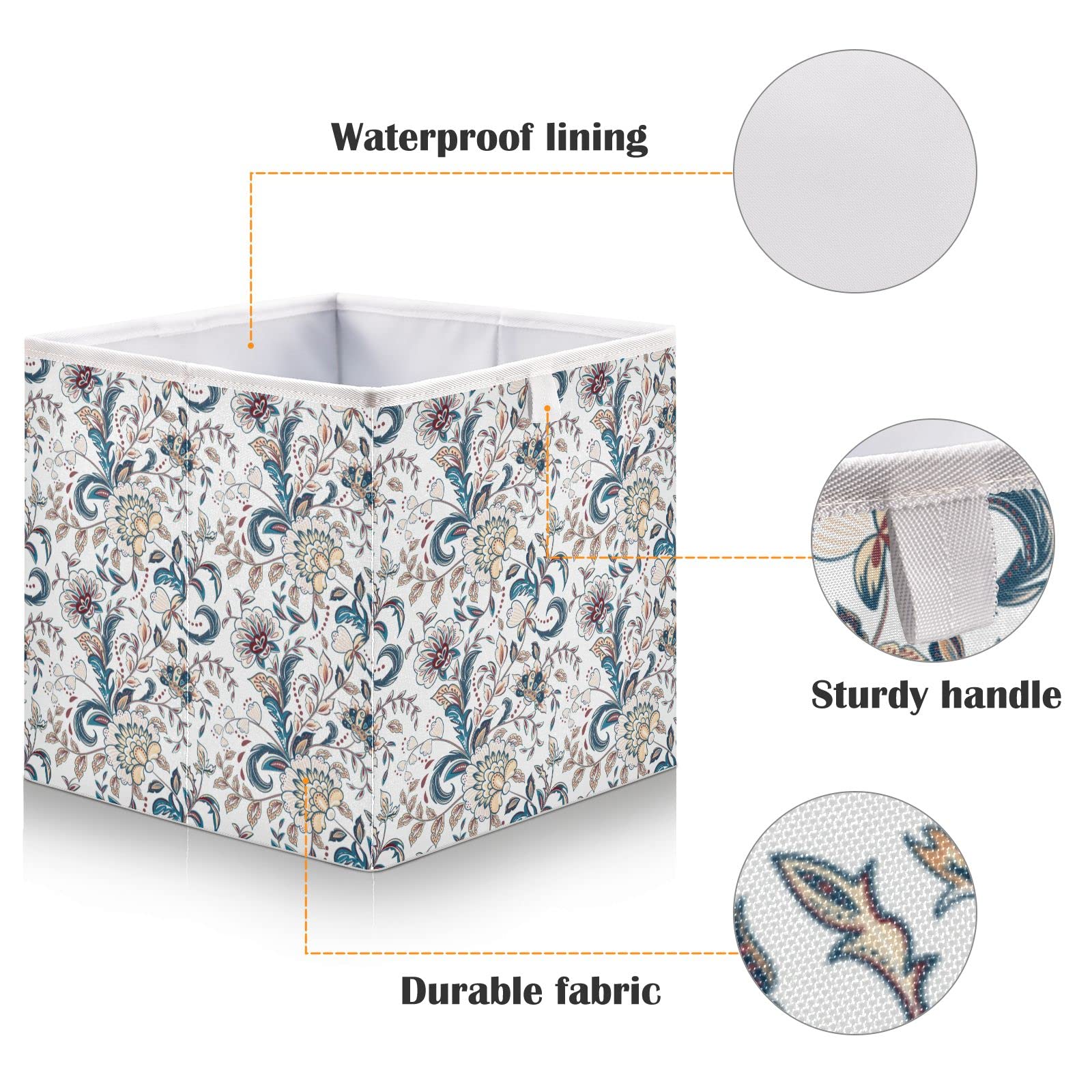 DOMIKING Provence Style Fabric Storage Bins - Foldable Closet Organizers with Sturdy Handles, 11 Inch Storage Boxes for Bedroom, Shelves & Home Decor | Perfect for Clothes, Toys & Seasonal Items Storage