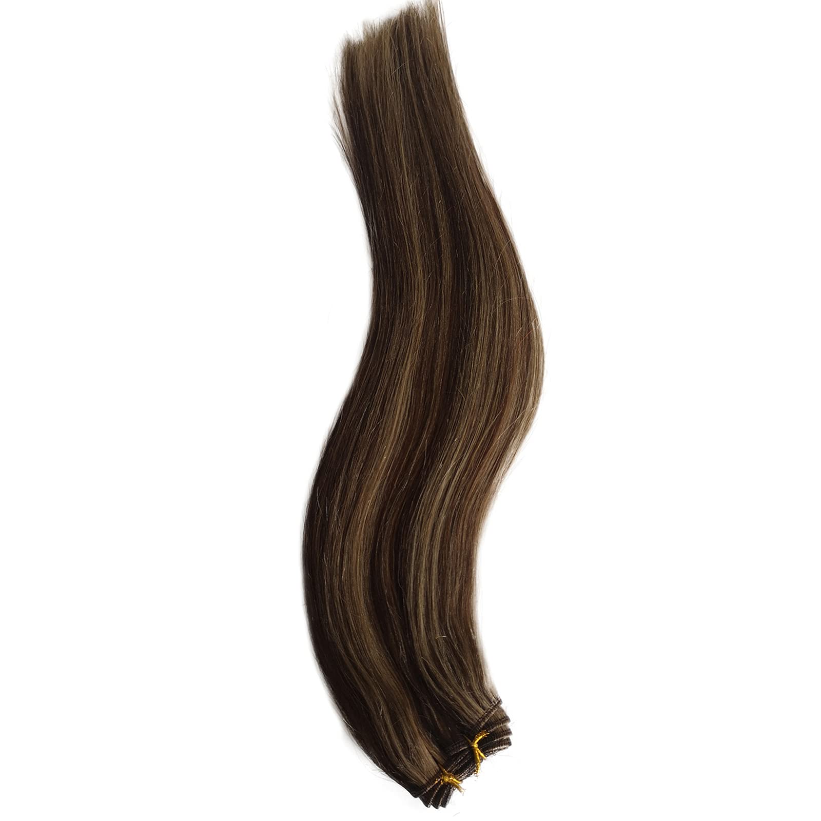 16 Inch 100g Straight Sew-in Hair Weft Bundles - Double Weft Brazilian Remy Human Hair Extensions in Dark Brown with Ash Brown Highlights for Women | Perfect for Daily Styling, Special Occasions & Volume Enhancement