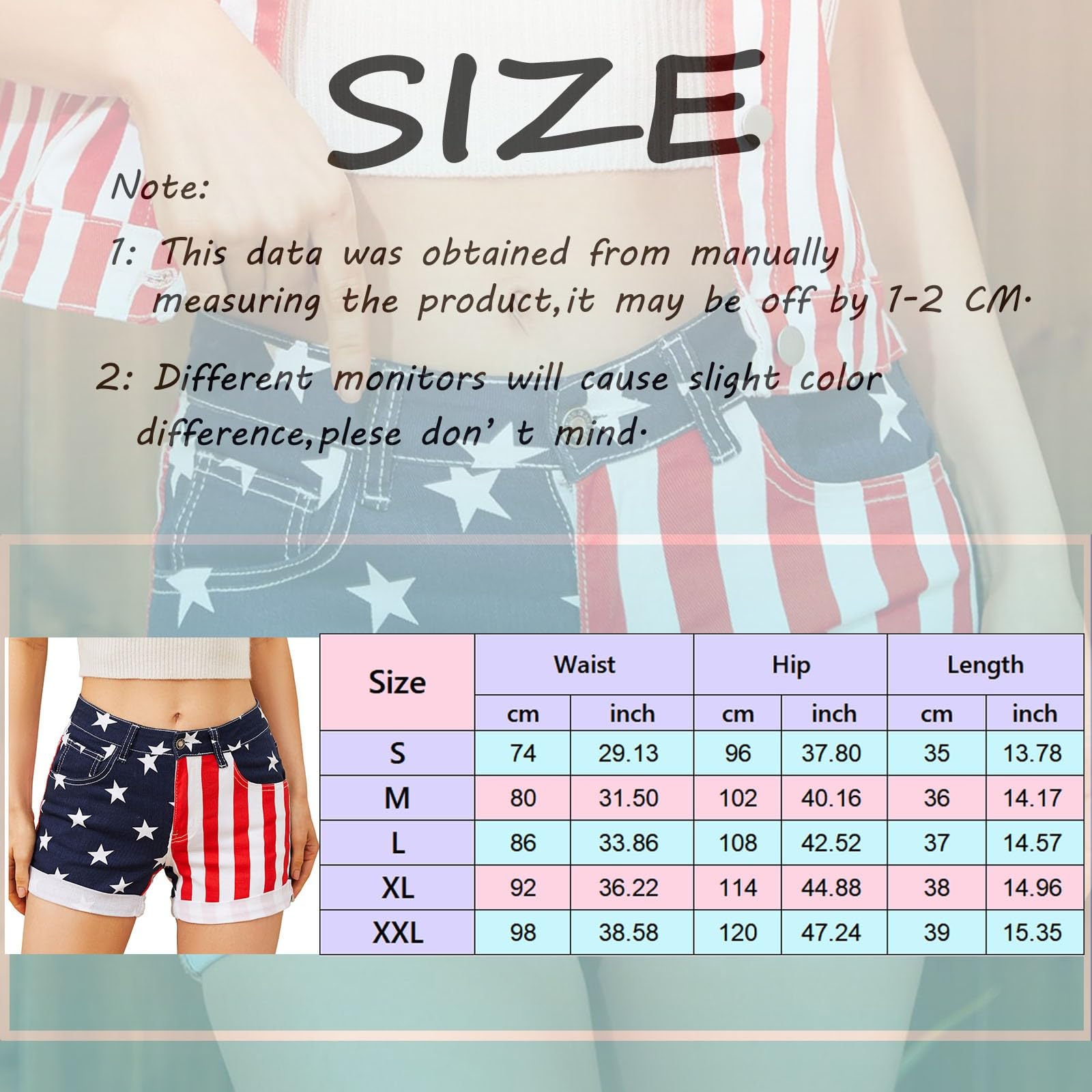 Women's Stretchy High Waisted Denim Shorts - American Flag Print Summer Mini Jean Shorts for Casual Wear, 4th of July Outfits & Beach Vacations