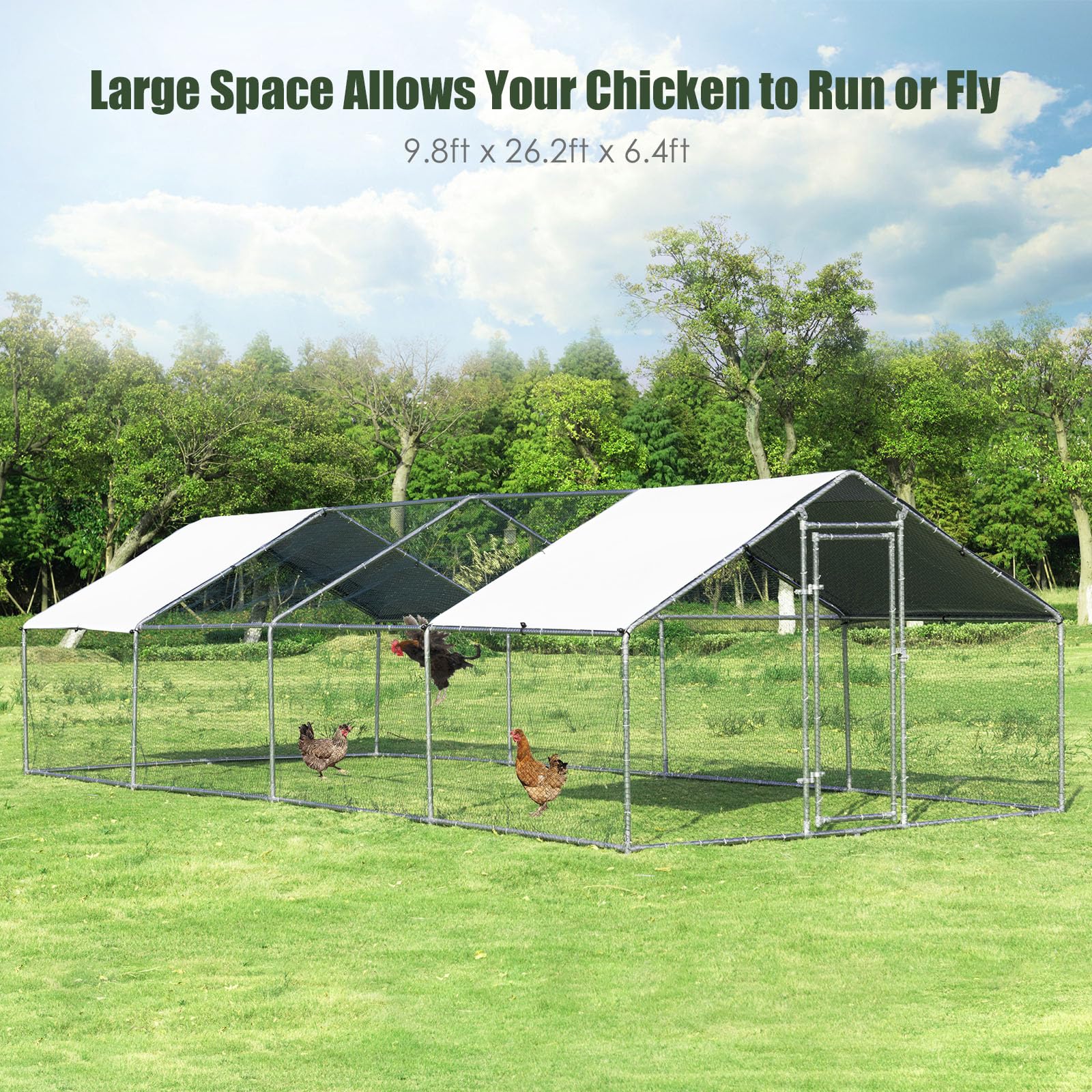 PETSITE Large Walk-In Metal Chicken Coop - Spire Shaped Poultry Cage with Waterproof PE Cover for Hens, Ducks & Outdoor Backyard Farming | Durable Hen House for Free Range Birds & Small Farm Use