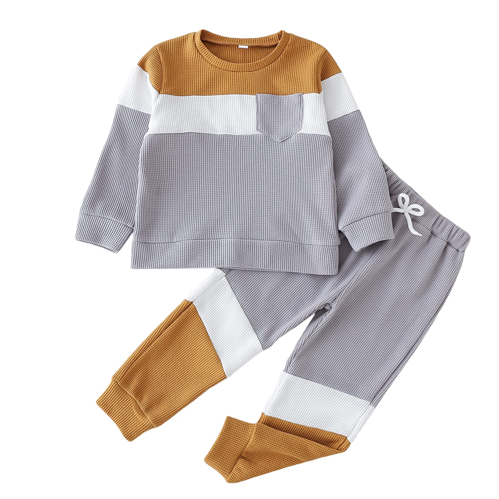 **Boys' Fall Winter Tracksuit Set – Contrast Color Waffle Sweatshirt & Jogging Pants 2-Piece Outfit for Toddlers | Cozy & Stylish for Playdates, School & Outdoor Activities**