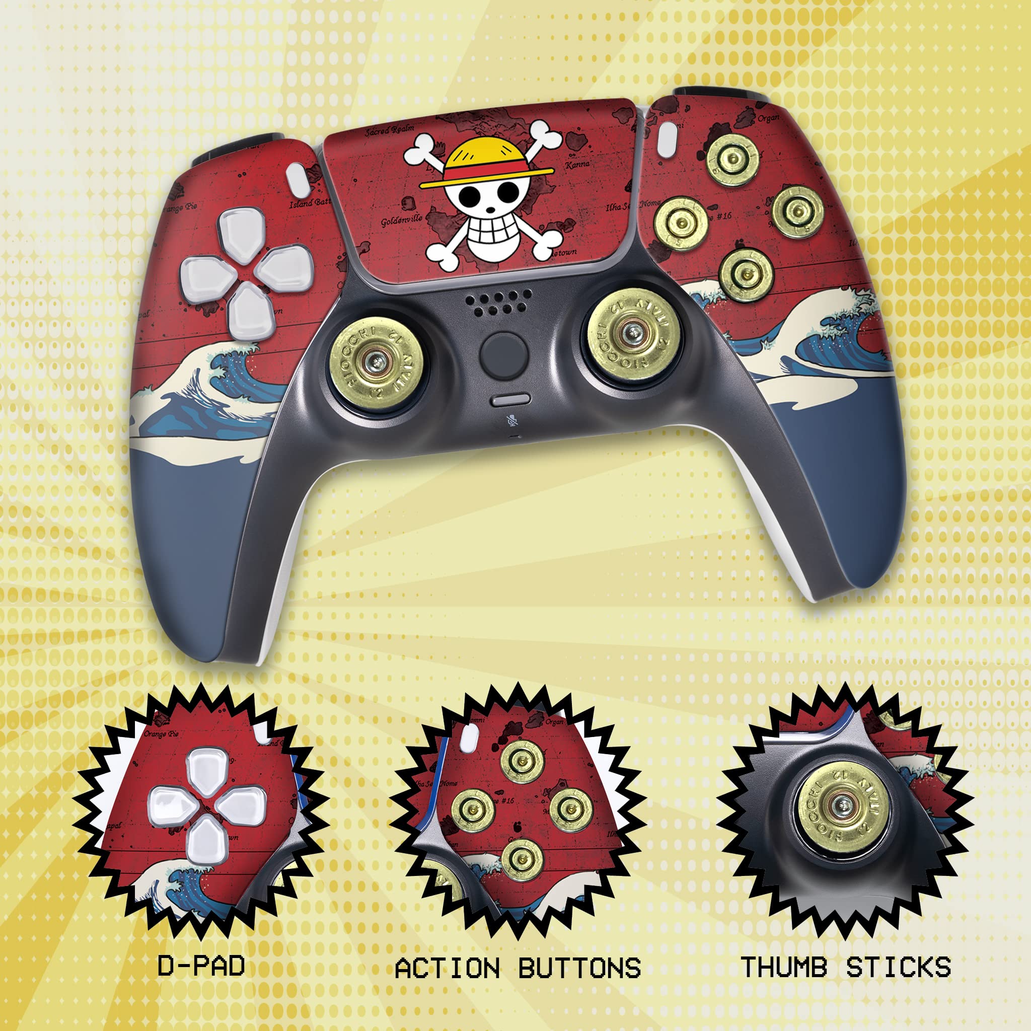 Custom Wireless PS5 Controller for Playstation 5 Console - One Piece Bullet Design with Permanent Hydro-Dip Printing | Compatible with PS5 Games | Perfect for Gaming Enthusiasts & Collectors | Made in USA