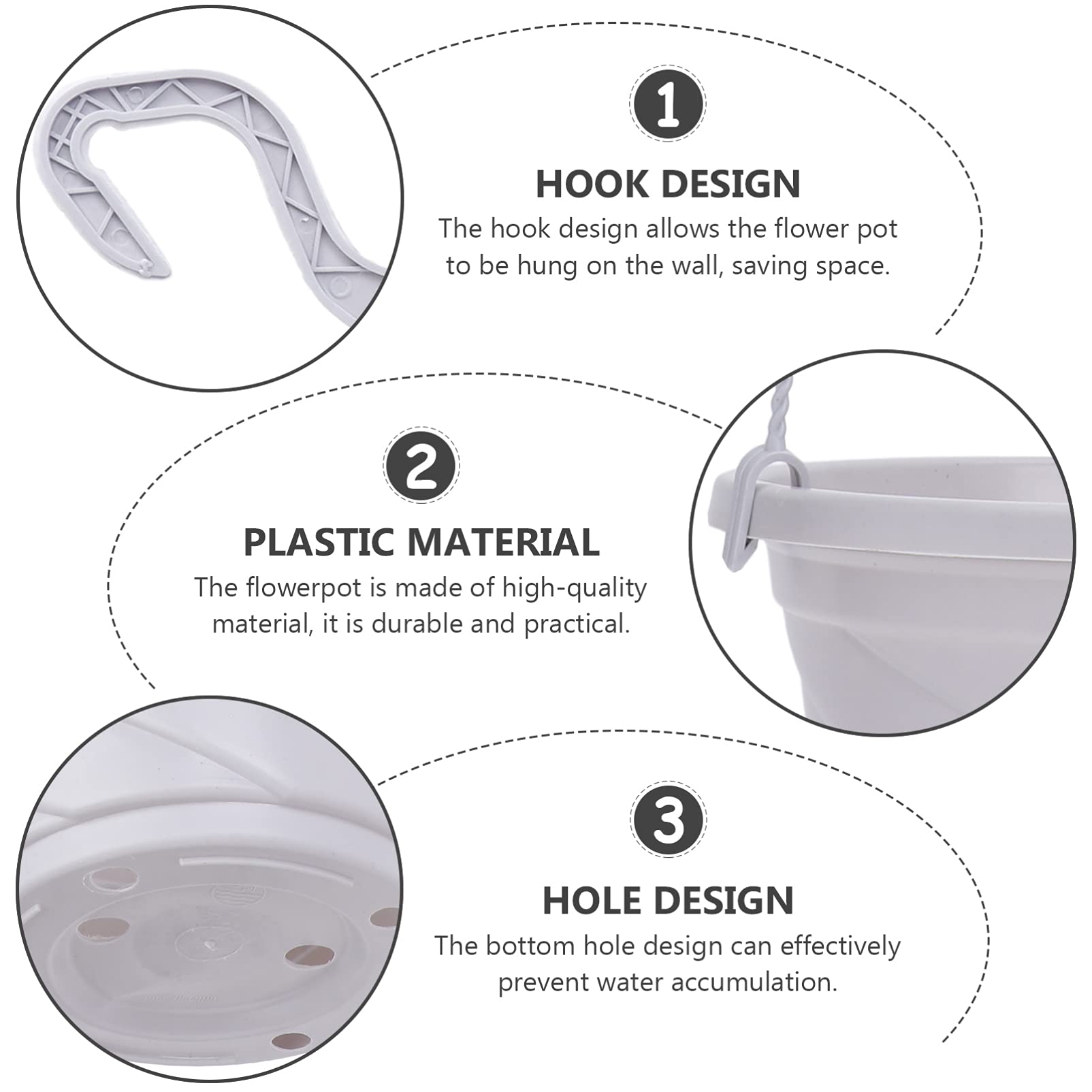 DOITOOL 10-Pack 6.7 Inch Plastic Hanging Planters - Small Hanging Flower Pots with Chains for Orchids, Succulents, Herbs - Indoor Outdoor Garden, Balcony Decor (White) | Perfect for Home, Patio, Porch & Vertical Gardening