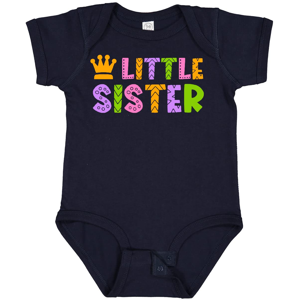 Inktastic Baby Little Sister with Crown Baby Bodysuit - Cute Cotton Onesie for Newborn Girls, Infant Sister Outfit, Baby Shower Gift, Sibling Matching Clothes for Family Photos