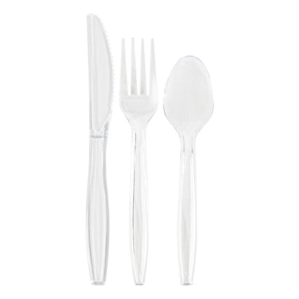 Clear Plastic Cutlery Sectional Tray - 240 Count Disposable Utensil Organizer for Parties, Picnics, Catering & Events - Knife Fork Spoon Holder