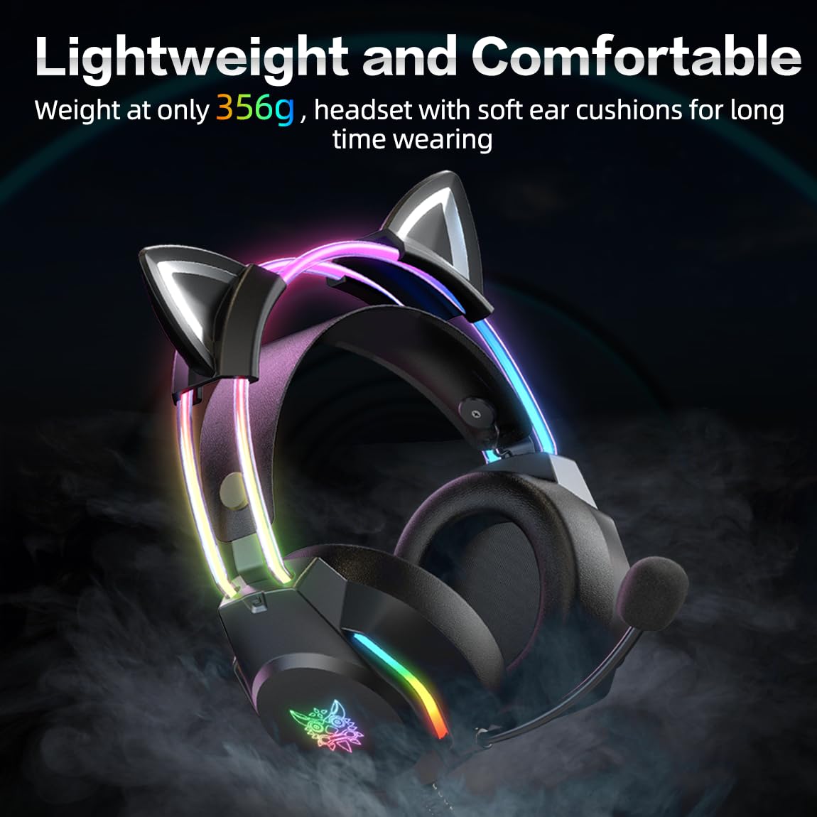 Cat Ear Gaming Headset with Microphone - RGB Rainbow LED Lights & Virtual 7.1 Surround Sound - Wired Over-Ear Headphones for PC, Laptop, PS4, PS5, Xbox, Nintendo Switch - Perfect for Streaming, Esports & Late-Night Gaming Sessions