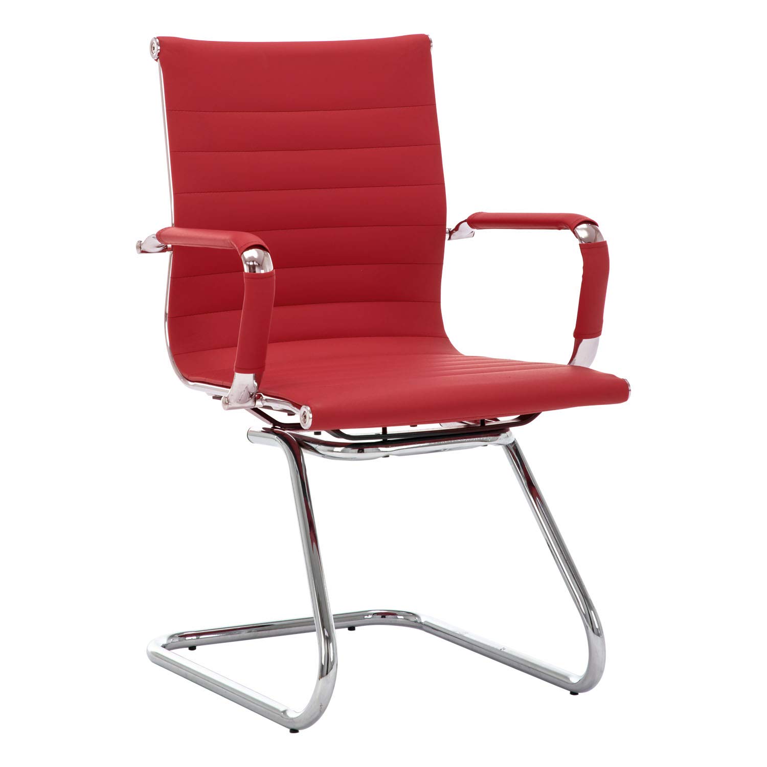 HiYeah Modern Leather Office Guest Chair - Mid Back Conference Reception Room Chair with Arms & Metal Sled Base - Burgundy (1 PC) - Perfect for Home Office, Waiting Areas & Meeting Rooms