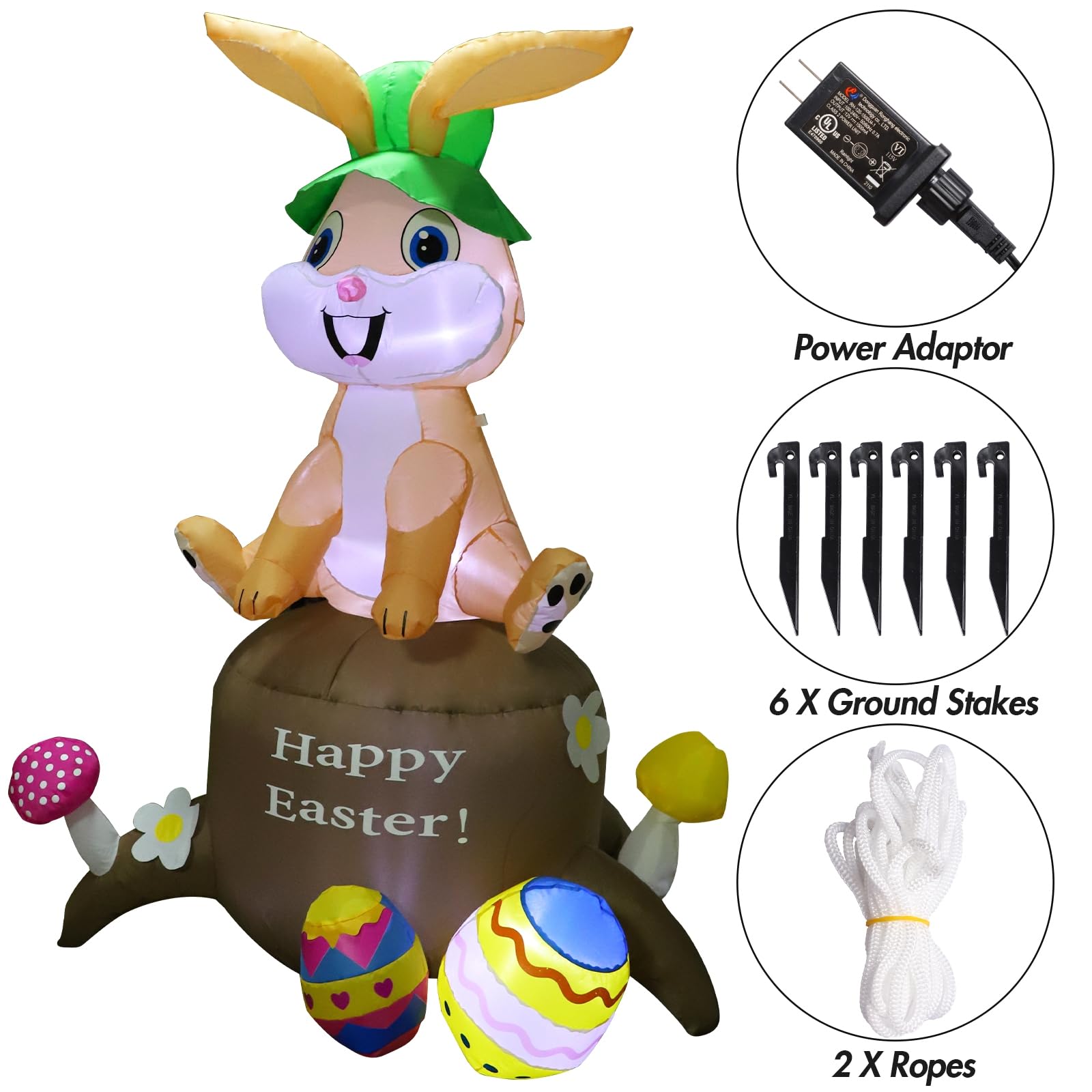 6FT LED Lighted Easter Bunny Inflatable Decoration - Outdoor Blow Up Bunny with Eggs for Holiday Party Yard Decor | Rabbit Style 2 | Perfect for Easter Celebrations, Garden Decorations & Spring Festivals