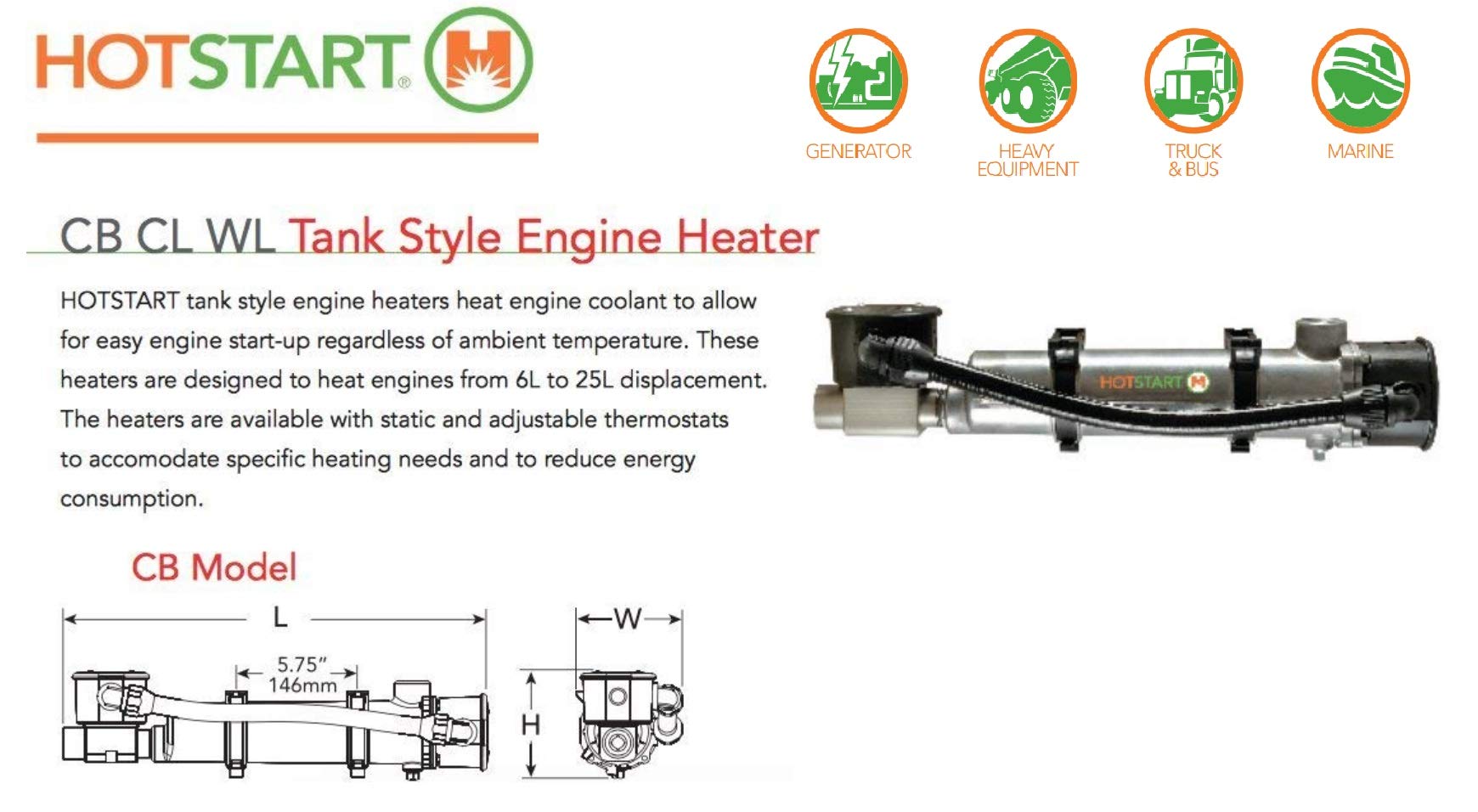 CB115108-200 Engine Heater - Weatherproof Coolant Preheater with Thermostat for Diesel & Gas Engines - OEM Quality - 1 Year Warranty - Perfect for Winter Starts, Heavy Equipment & Fleet Vehicles