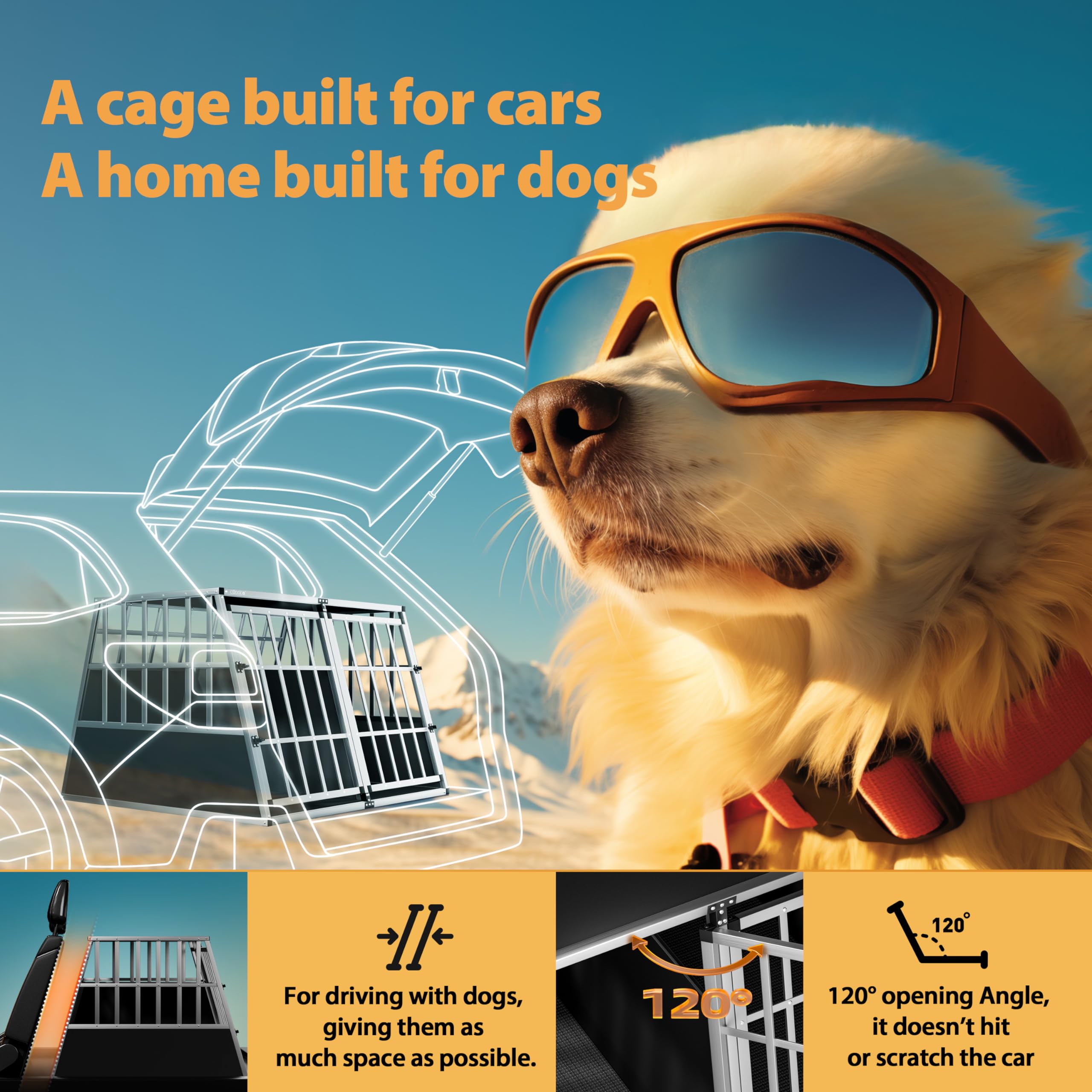 CADOCA® XXL Aluminum Pet Travel Crate for Cars - 97x90x70cm Lockable Dog & Cat Carrier Transport Cage | Durable Animal Crate for SUV Trunk & Road Trips | Perfect for Vet Visits, Camping & Air Travel