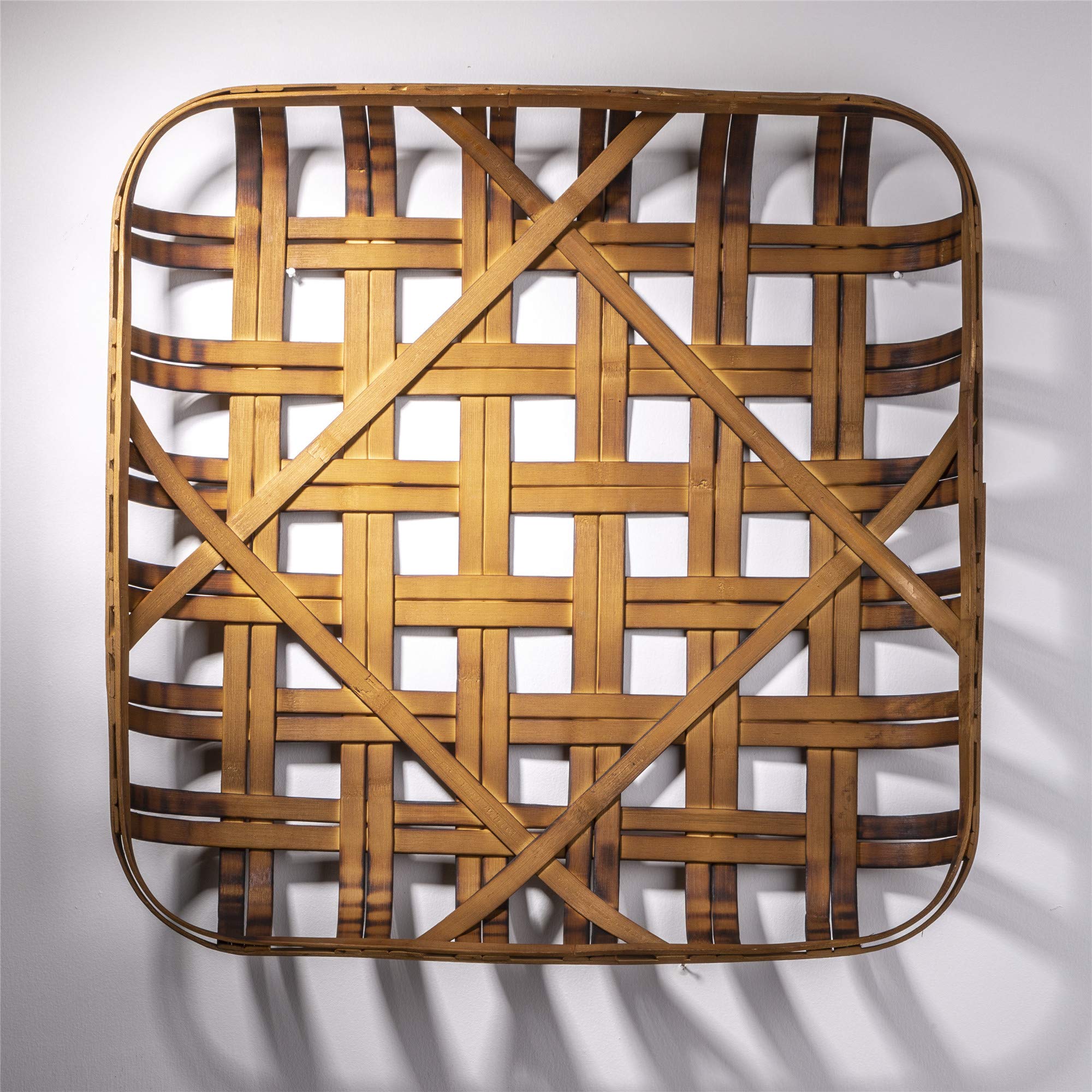 Glitzhome 24 Inch Dark Brown Square Tobacco Basket - Handwoven Bamboo Wall Decor for Farmhouse, Rustic & Boho Home Decor - Perfect for Living Room, Bedroom, or Kitchen Wall Display