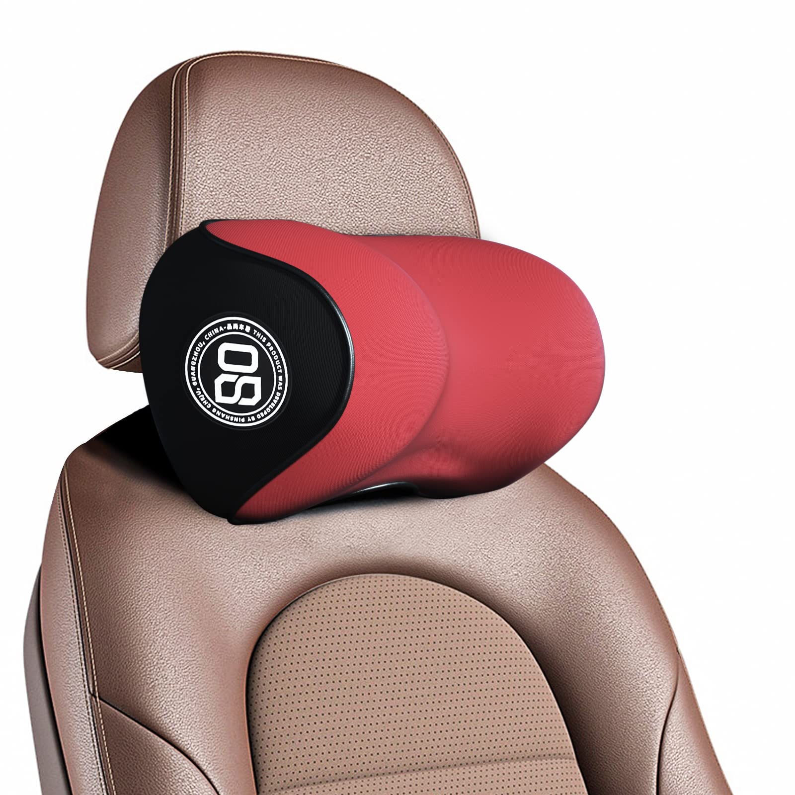 Beacron Car Neck Pillow with 100% Pure Memory Foam - Ergonomic Headrest Pillow for Neck Pain Relief, Portable & Comfortable Car Head Support, Red - Ideal for Long Drives, Commuting, and Travel
