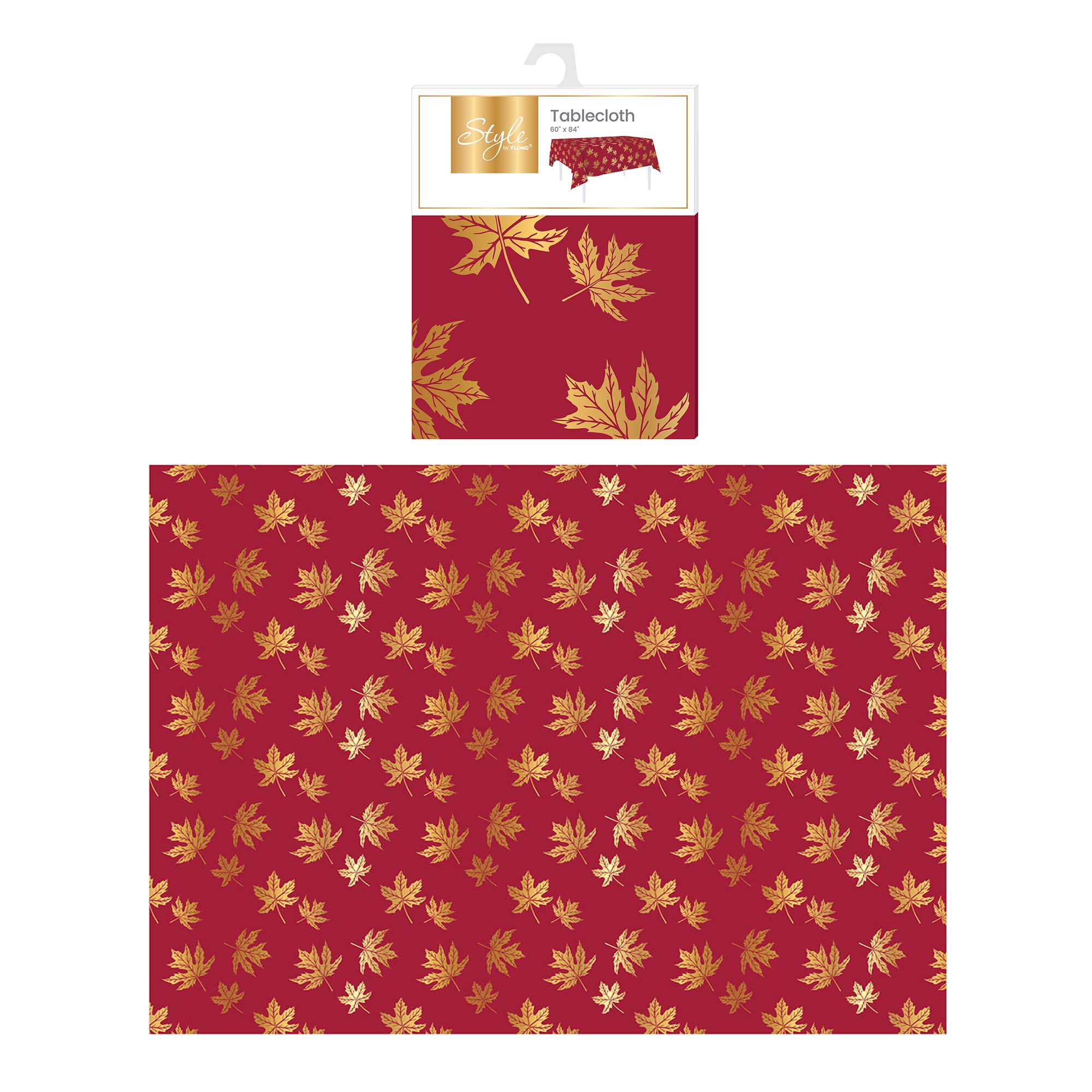 Elegant Burgundy Tablecloth with Gold Foil Leaves - 60x84 Inch Luxury Fabric Table Cover for Thanksgiving, Christmas & Fall Dinner Parties