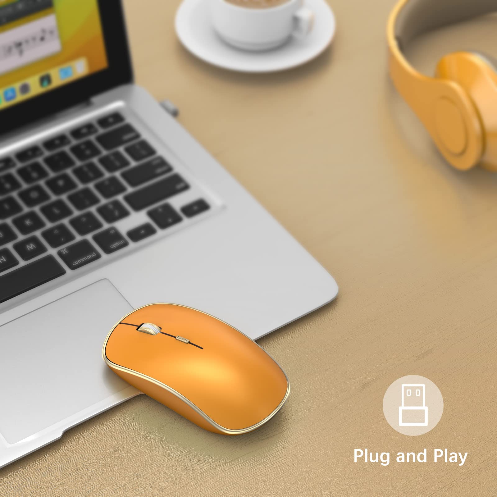 JOYACCESS J 2.4G Wireless Mouse - Silent Click, 3200 DPI Adjustable, Ergonomic Travel Mouse for Laptop, Chromebook, Mac, PC (Orange) - Perfect for Office, Home & Travel Use