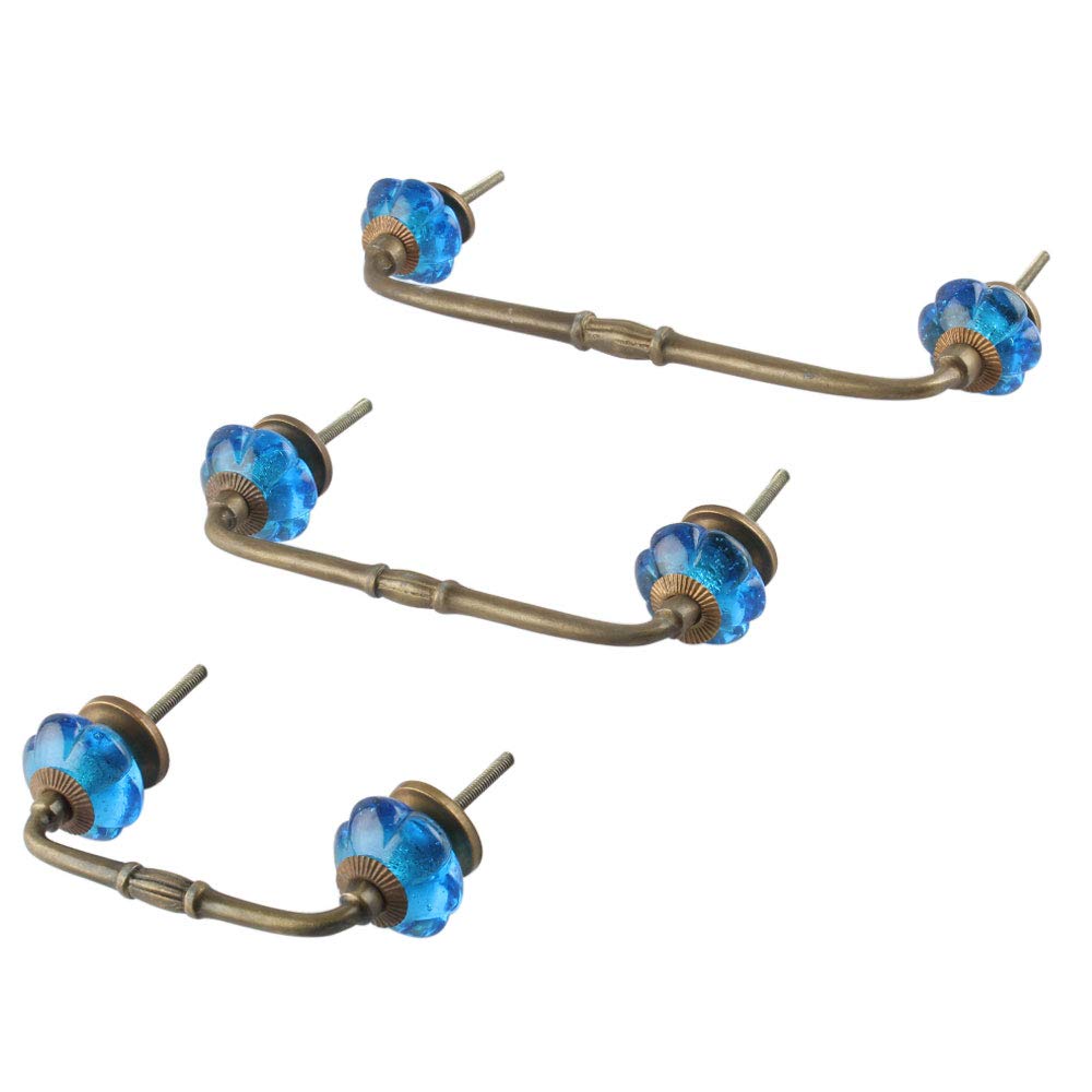 Vintage Glass Blue Cabinet Pulls - 1 Pack T Bar Kitchen Drawer Handles & Door Dresser Handles - Antique Hardware 4