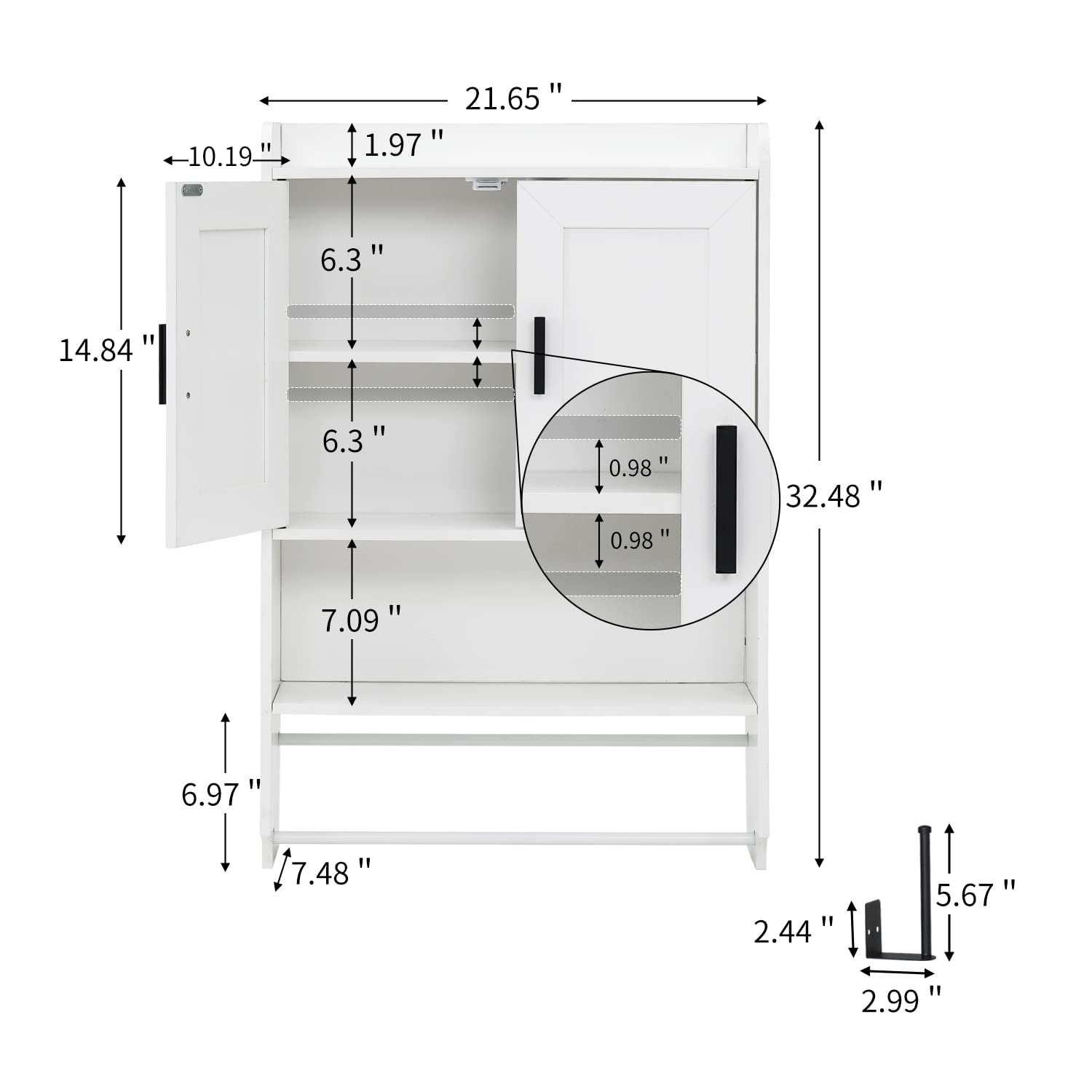 Wooden Over The Toilet Bathroom Wall Cabinet with Adjustable Shelves & Towel Bar - Wall Mounted Medicine Storage Cabinet for Bathroom Organization - Perfect for Small Bathrooms, Apartments & Powder Rooms