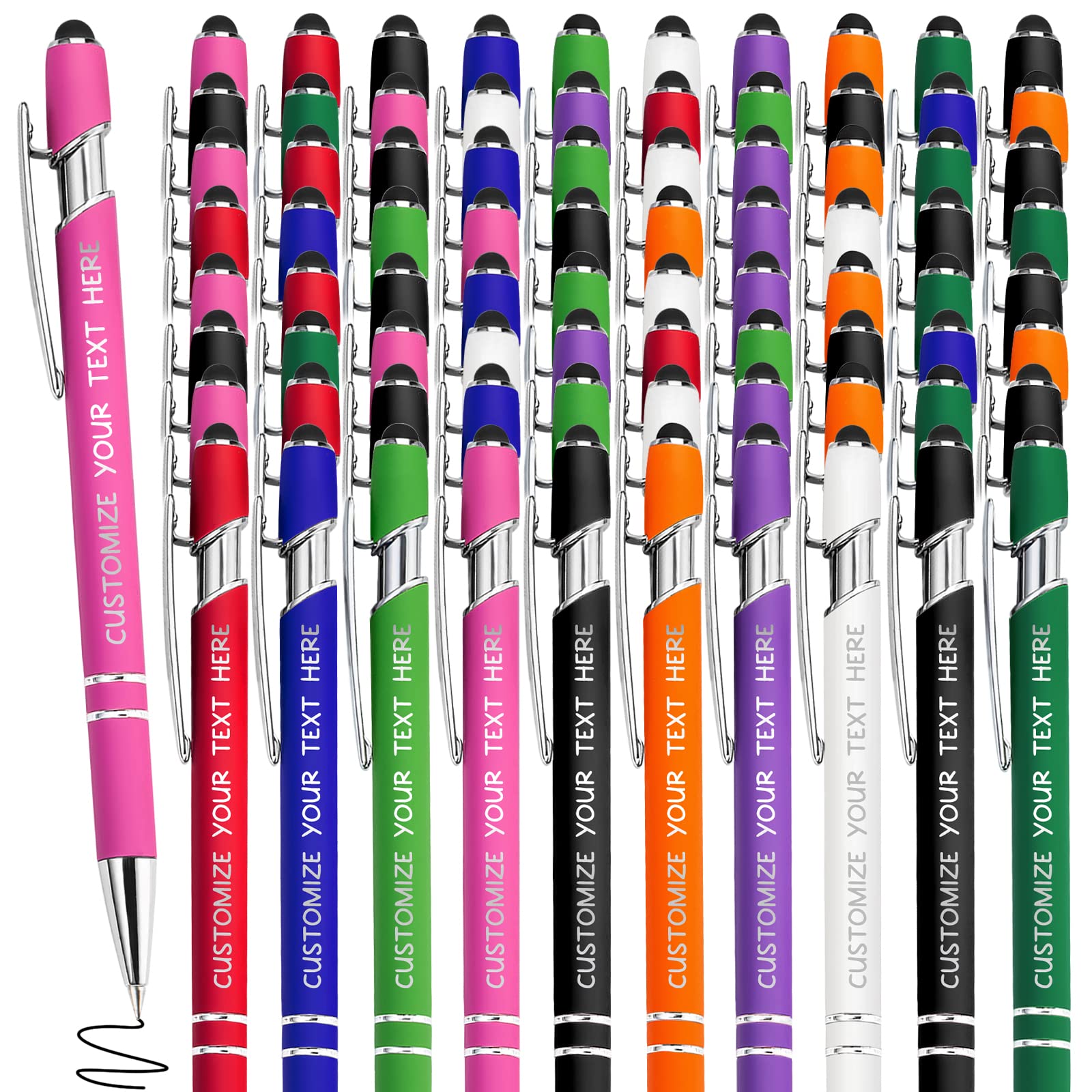 200 Pcs Custom Pens with Stylus - Personalized Pens with Free Engraving - Customized Pens with Business Name or Text - Perfect for Business Promotions, Graduation Gifts & Anniversaries (Up to 500pcs) - Ideal for Corporate Events, Trade Shows & Branding Campaigns