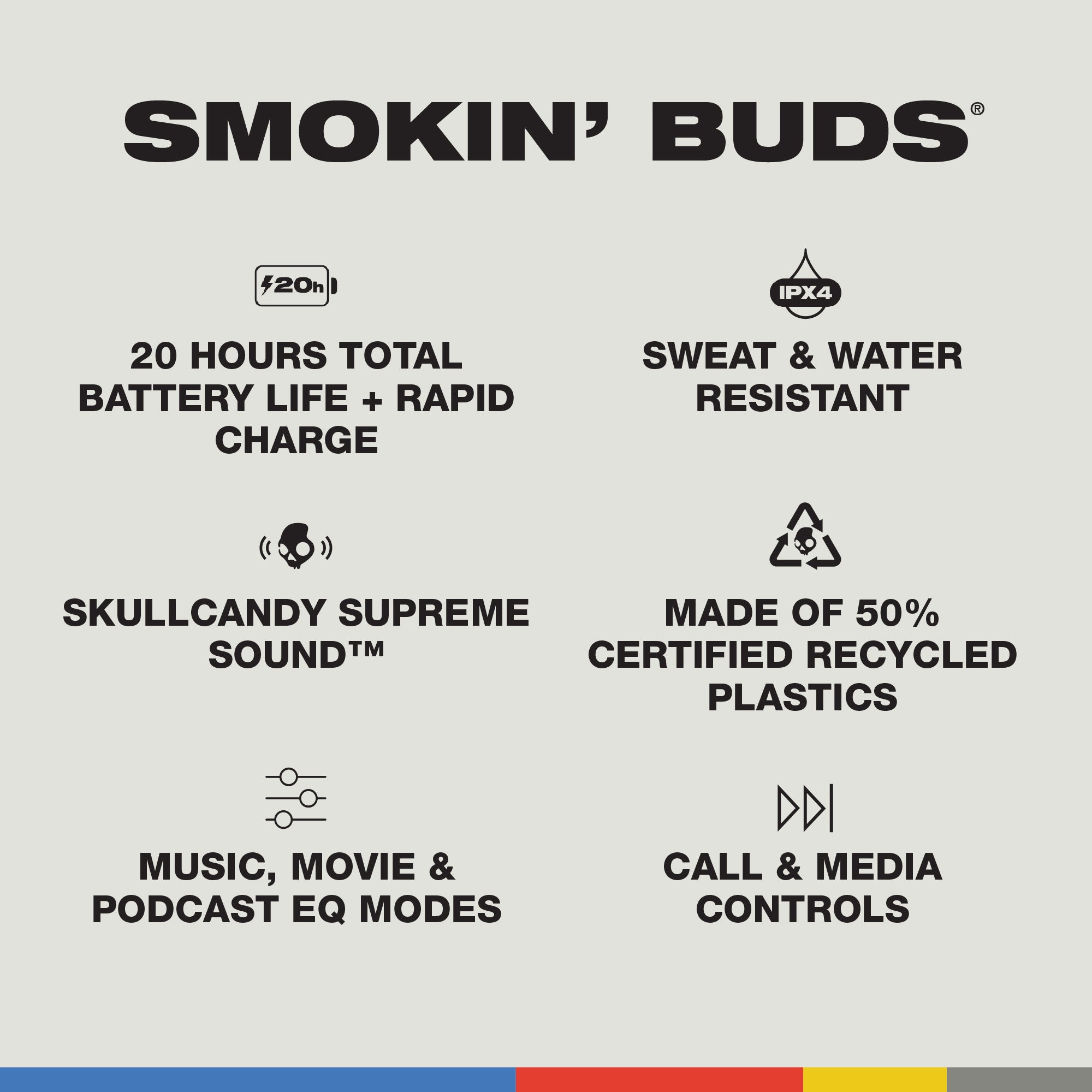 Smokin Buds True Wireless Earbuds - Bluetooth 5.0 Headphones with 24H Playtime, IPX5 Waterproof, HD Sound for Running, Gym & Workout | Perfect for Sports, Commuting & Travel