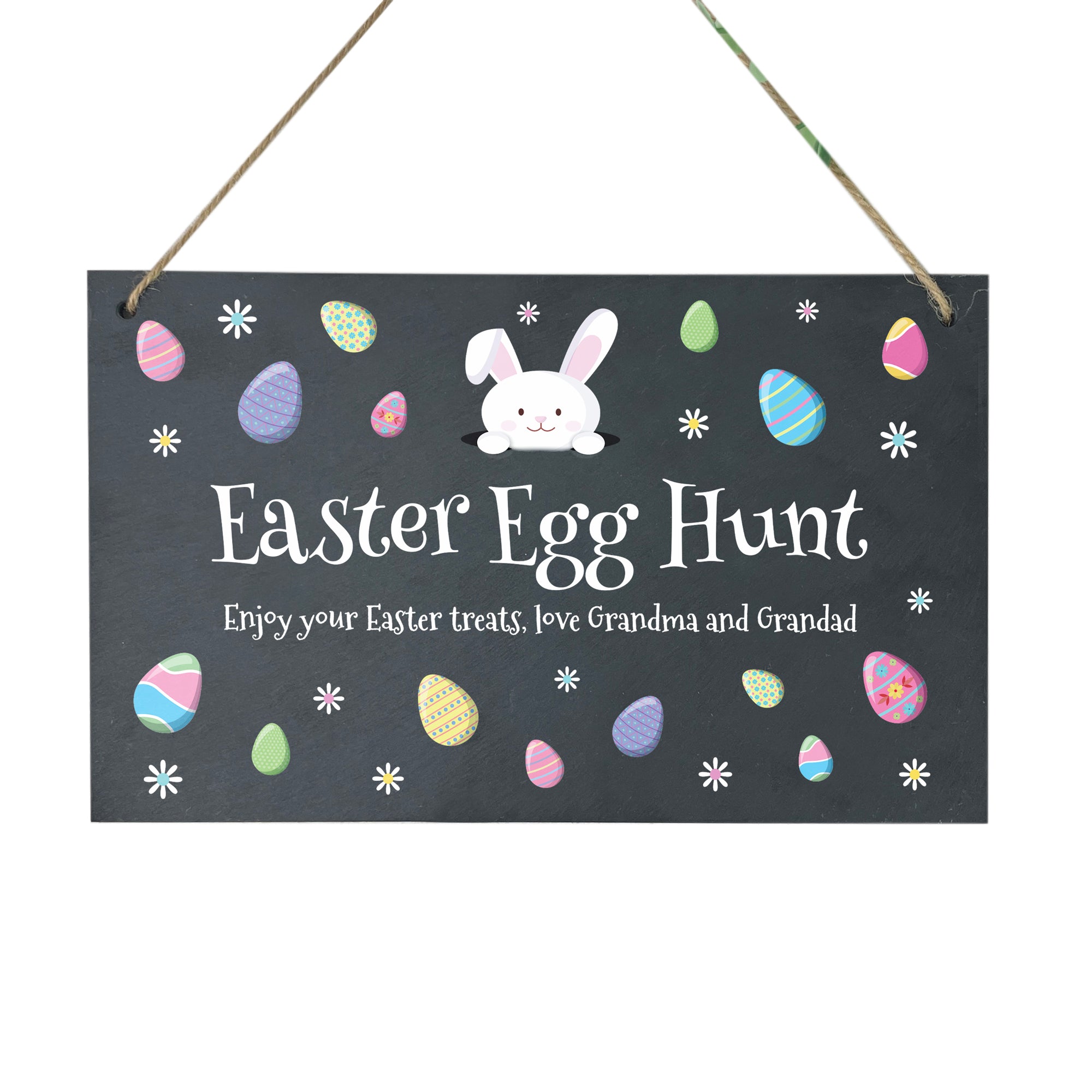 Personalized Pastel Easter Eggs Slate Hanging Sign - 25 x 15cm - Handmade Home Decor for Easter, Spring & Gift Giving - Perfect for Door Decor, Wall Art & Party Decorations