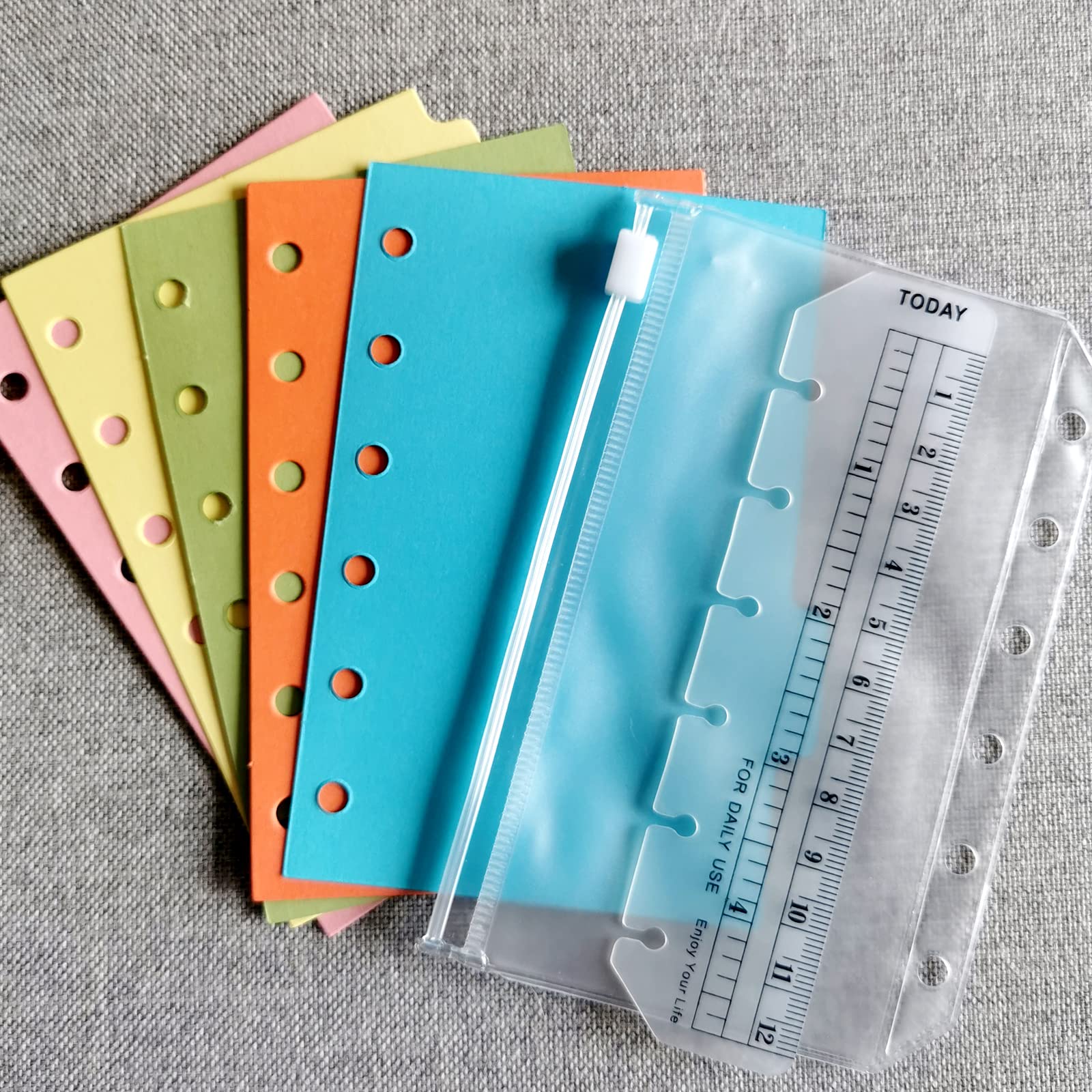 Refillable A7 Notebook Set - 3 Pack Lined Paper, Clear Zipper Binder Pockets, Dividers & Ruler Marker for 6-Ring A5 Binders | Perfect for Planner Organization, Journaling, School & Office Use