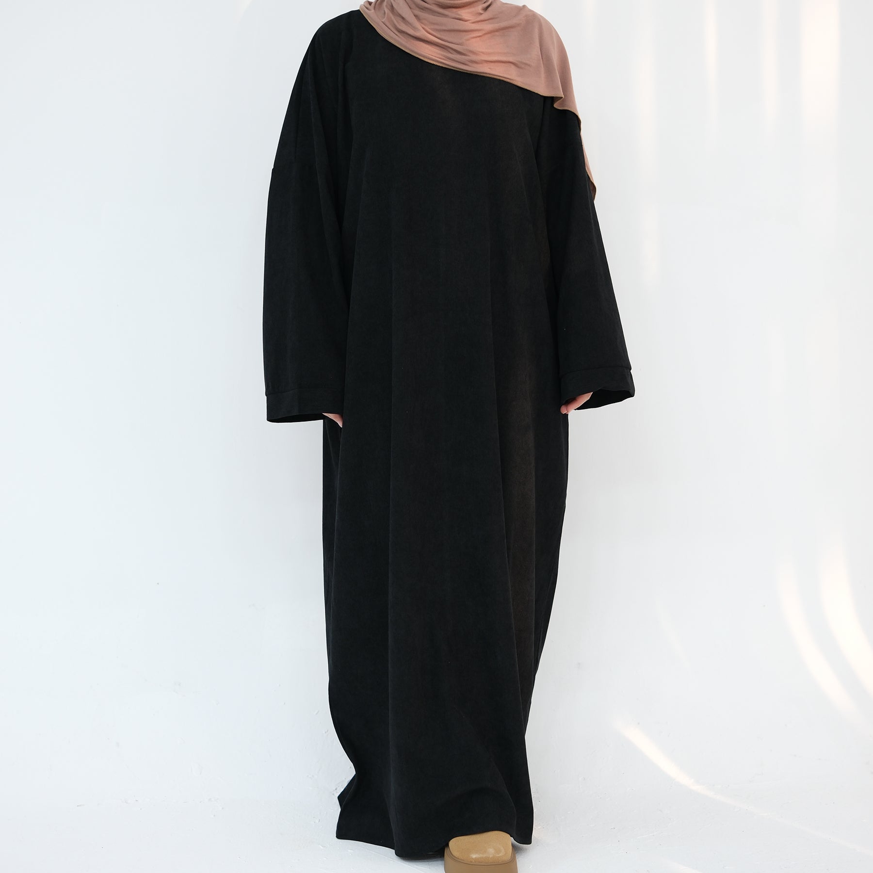 Annan Corduroy Abaya Dress for Women - Modest Islamic Long Dress in Black | Perfect for Prayer, Eid, and Special Occasions