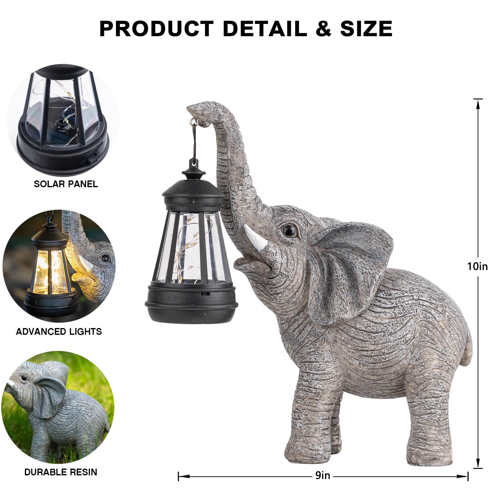 Solar Powered Elephant Statue - Outdoor Garden Decor with LED Lights, Weatherproof Animal Sculpture for Yard, Patio, Lawn - Unique Gardening Gifts for Women, Home Decoration for Birthday, Mother's Day, Housewarming