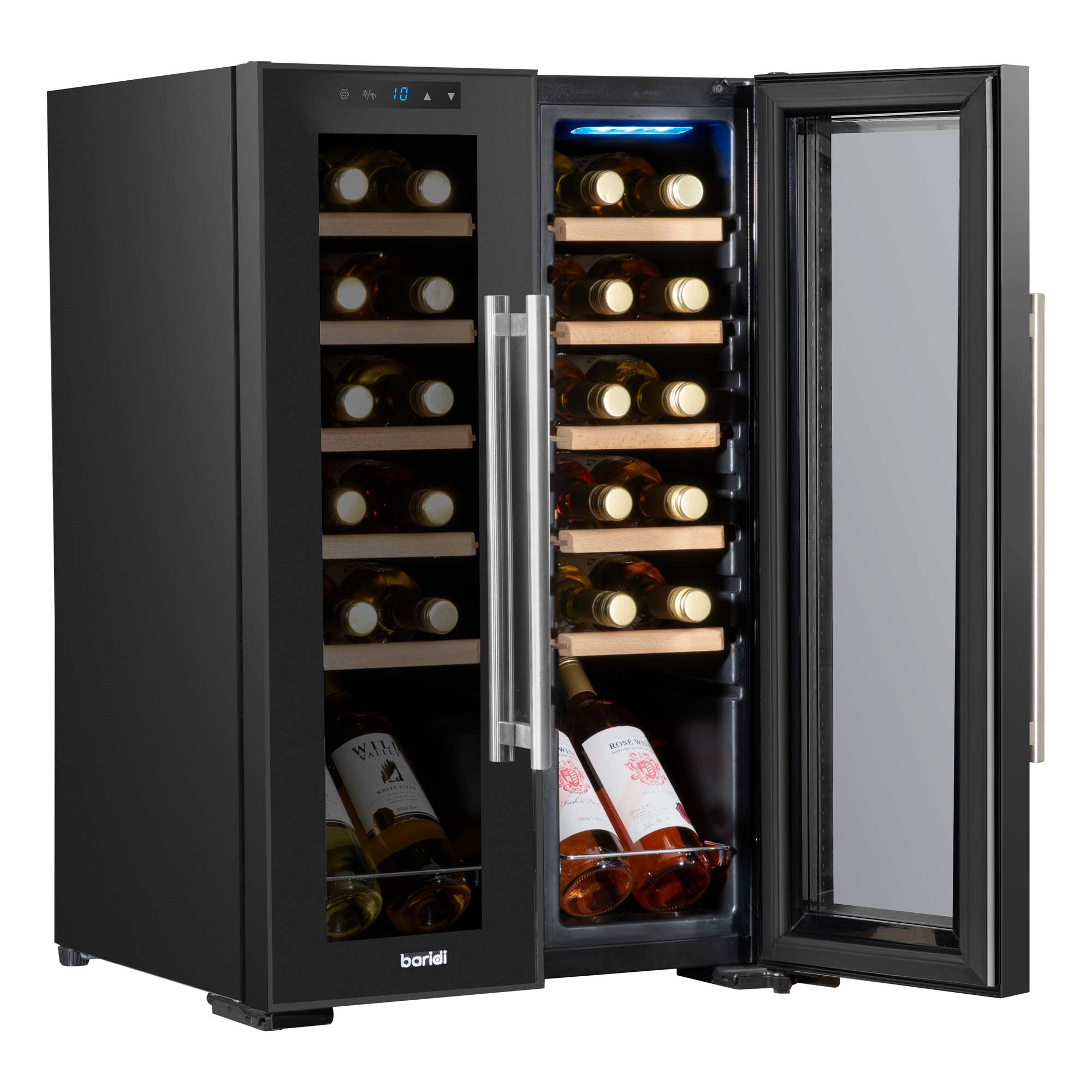 Baridi 24 Bottle Dual Zone Wine Cooler Refrigerator - Touch Screen Control, LED Lighting & Mirror Glass Door - Perfect for Home, Office, or Restaurant Wine Storage (Model DH97)