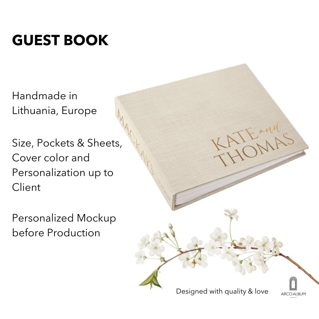 Custom Linen Wedding Guest Book & Photo Album - Holds 4x6, 2x6, Mini Wide Square Instant Photos | Elegant Alternative to Traditional Guest Books by Arcoalbum | Perfect for Weddings, Anniversaries & Photo Booth Events