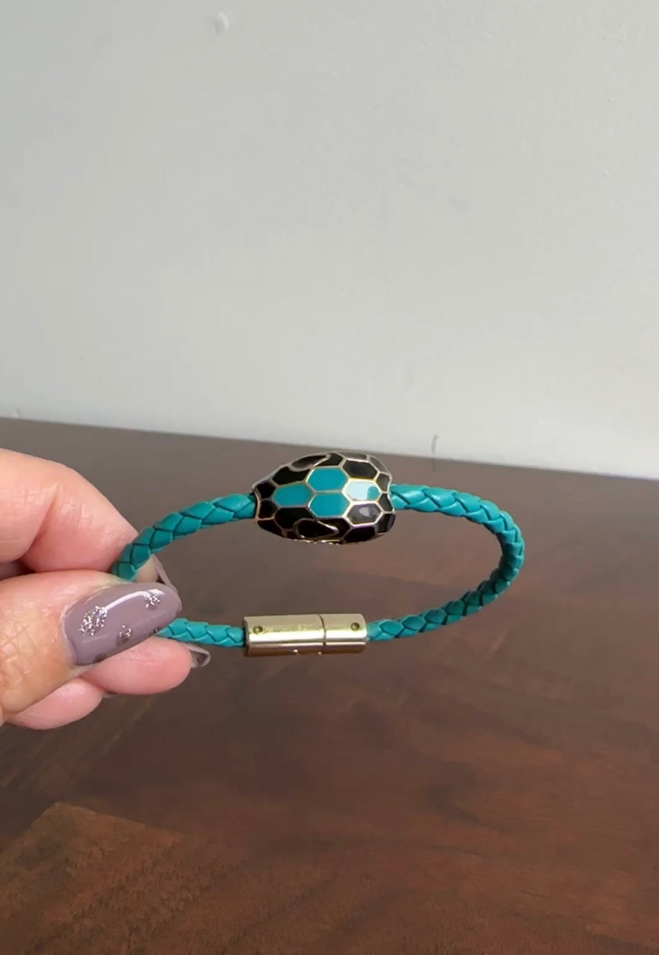 Bvlgari Serpenti Snake Bracelet - Turquoise Green Woven Leather Women's Jewelry for Luxury Fashion & Evening Wear