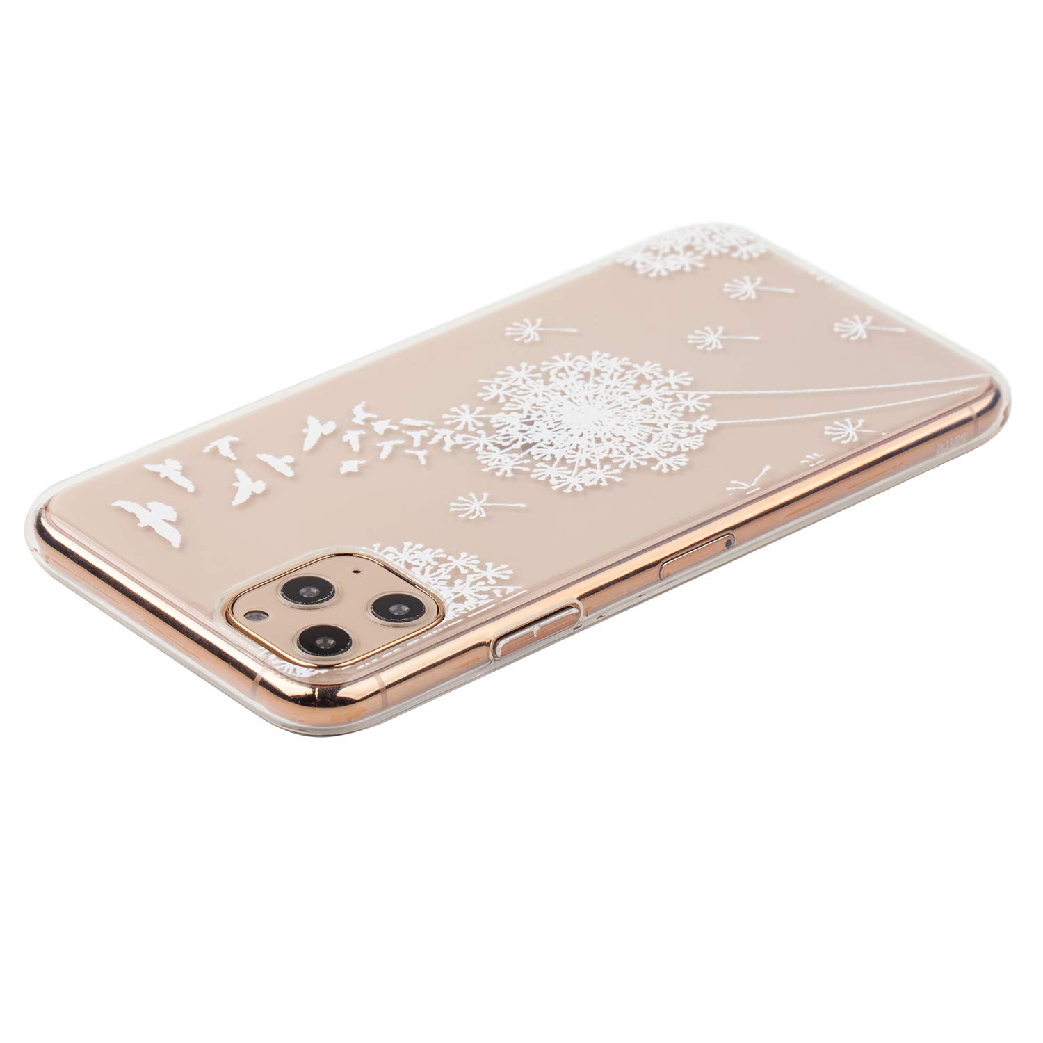 Shockproof Clear TPU Case for iPhone 11 Pro Max (6.5 Inch) - Slim Protective Cover with Dandelion & Bird Flying Embossed Art Pattern - Perfect for Women & Girls (White) | Ideal for Everyday Use, Travel & Outdoor Activities