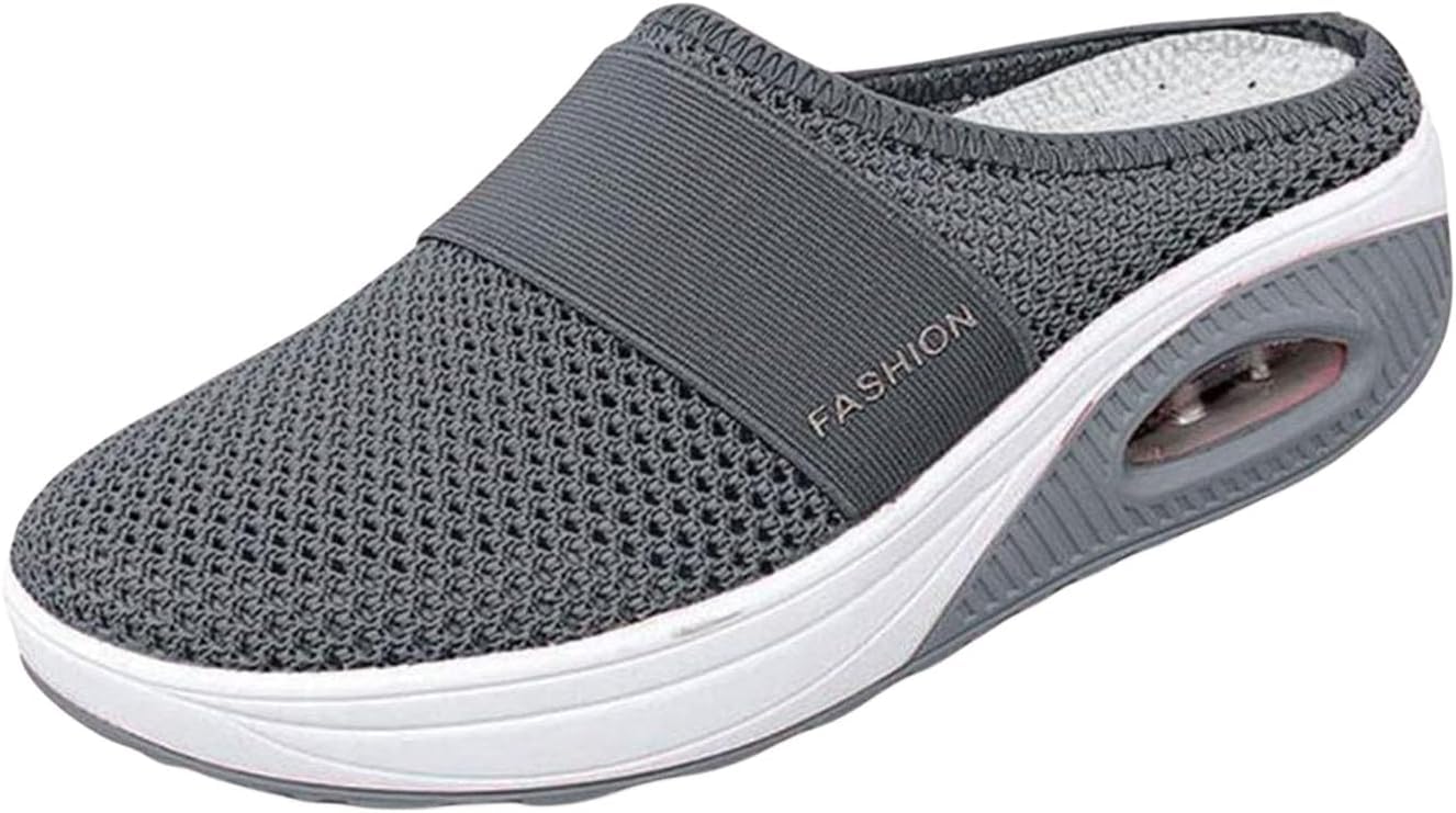 **Women's Orthopedic Tennis Wedge Sandals - Slip-On Mules with Arch Support, Air Cushion & Breathable Mesh - Diabetic & Comfort Shoes for Running, Walking & Casual Wear**    *(Ideal for outdoor activities, daily walks, and post-work relaxation - perfect for women seeking stylish yet supportive footwear.)*