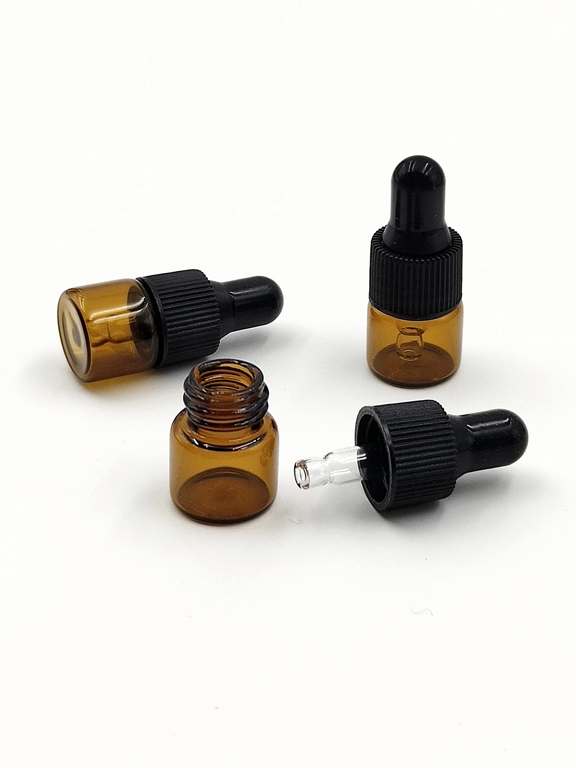 15 Pack 1ml Amber Glass Dropper Bottles for Essential Oils & Cosmetics - Travel Sample Vials with Caps for DIY & Beauty Storage